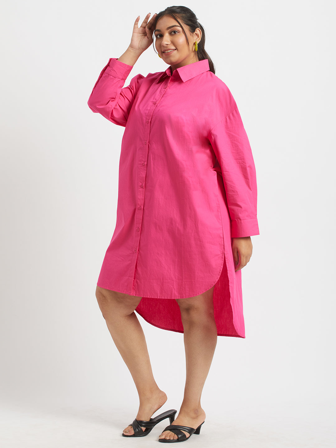 Hot Pink Shirt Dress For Plus Size Women