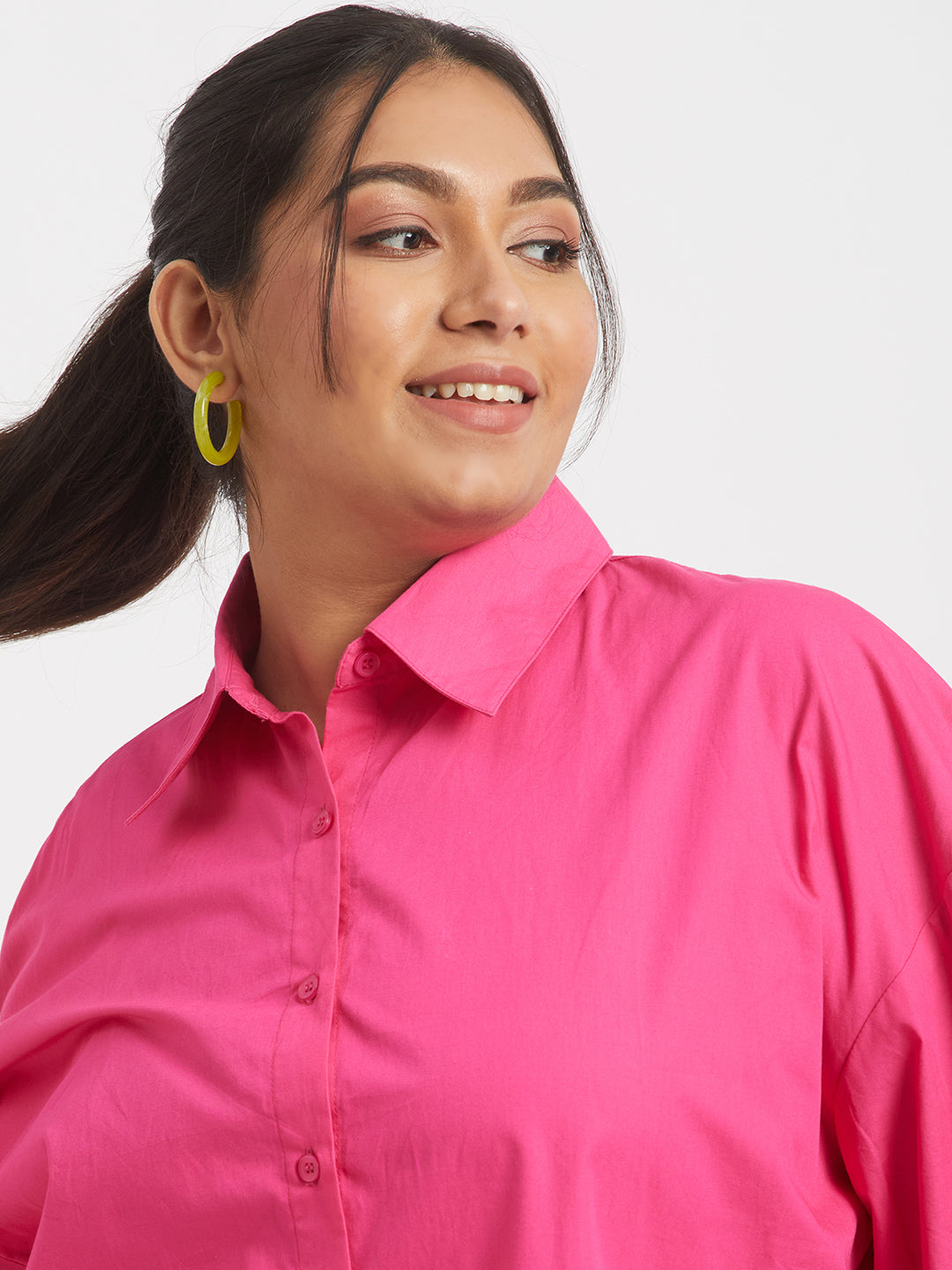 Hot Pink Shirt Dress For Plus Size Women