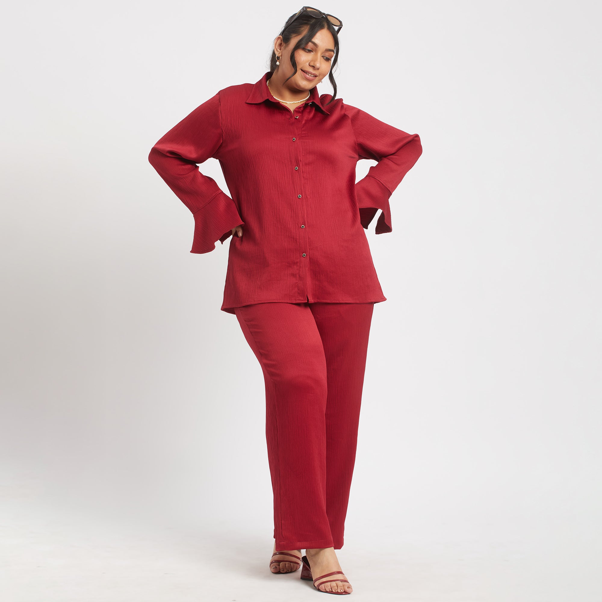 Red satin plus size co-ord set