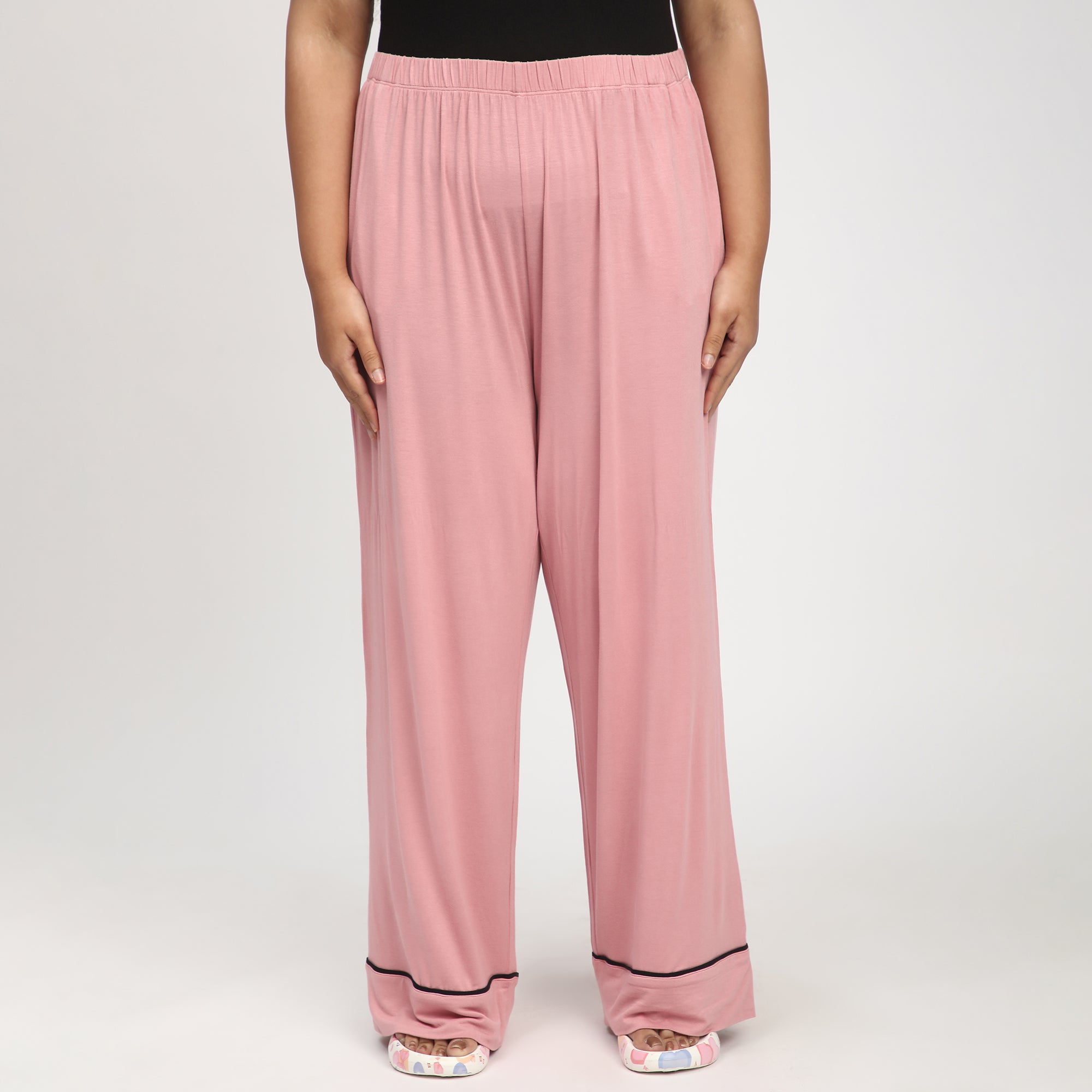 Blush Plus-Size Viscose Knit PJ Set with Contrast Piping