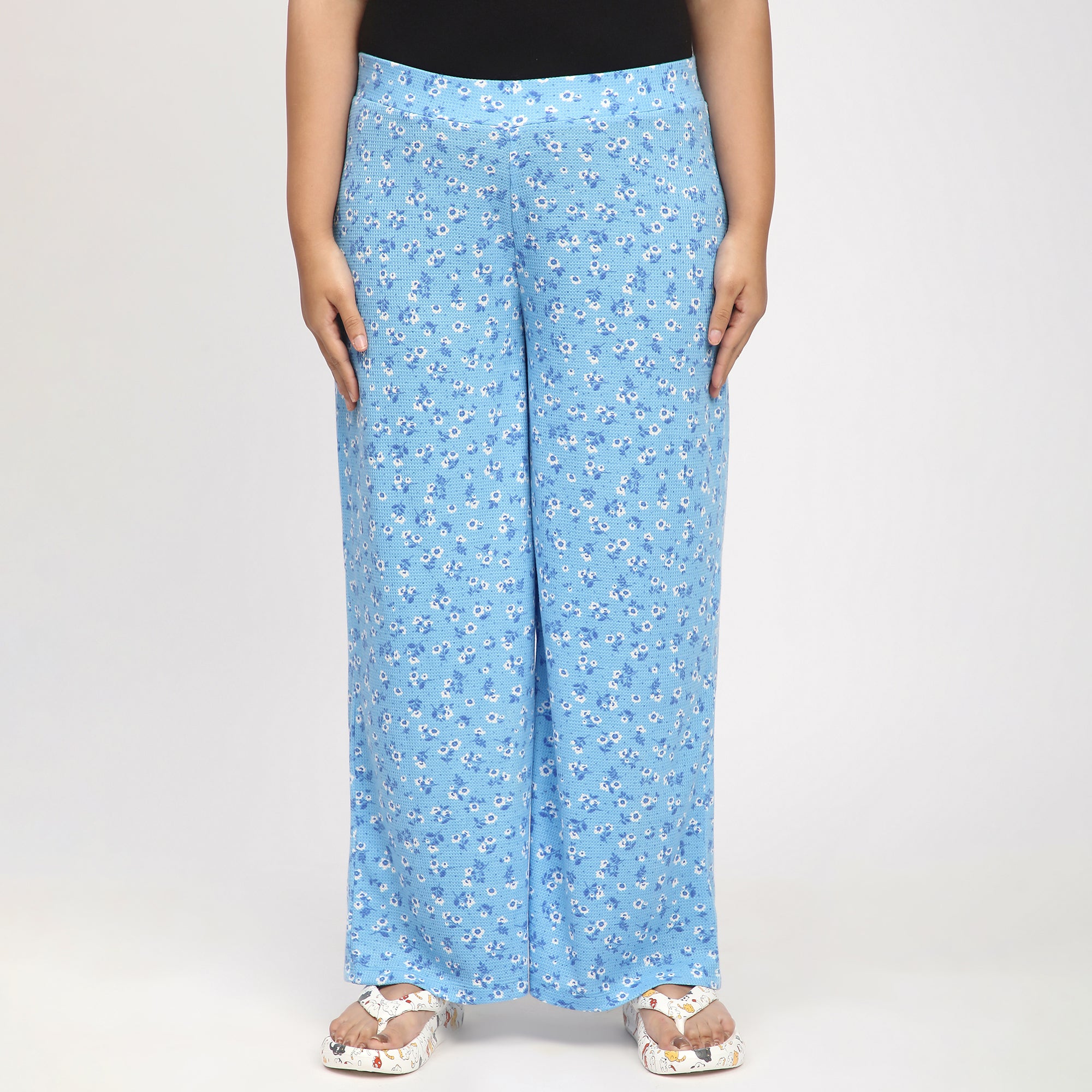 Sky Blue Printed Waffle Plus-Size PJ Set