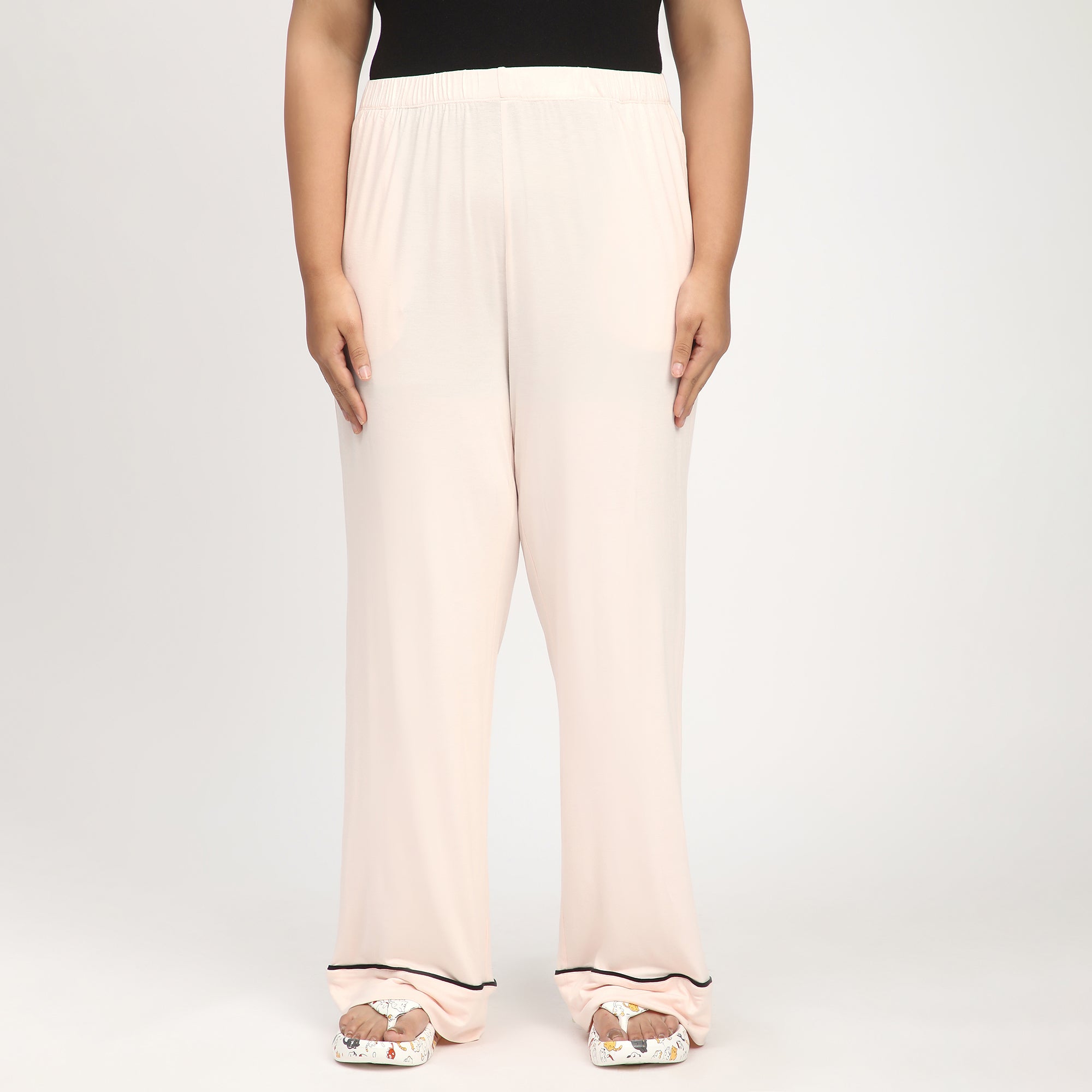 Peach Plus-Size Viscose Knit PJ Set with Contrast Piping