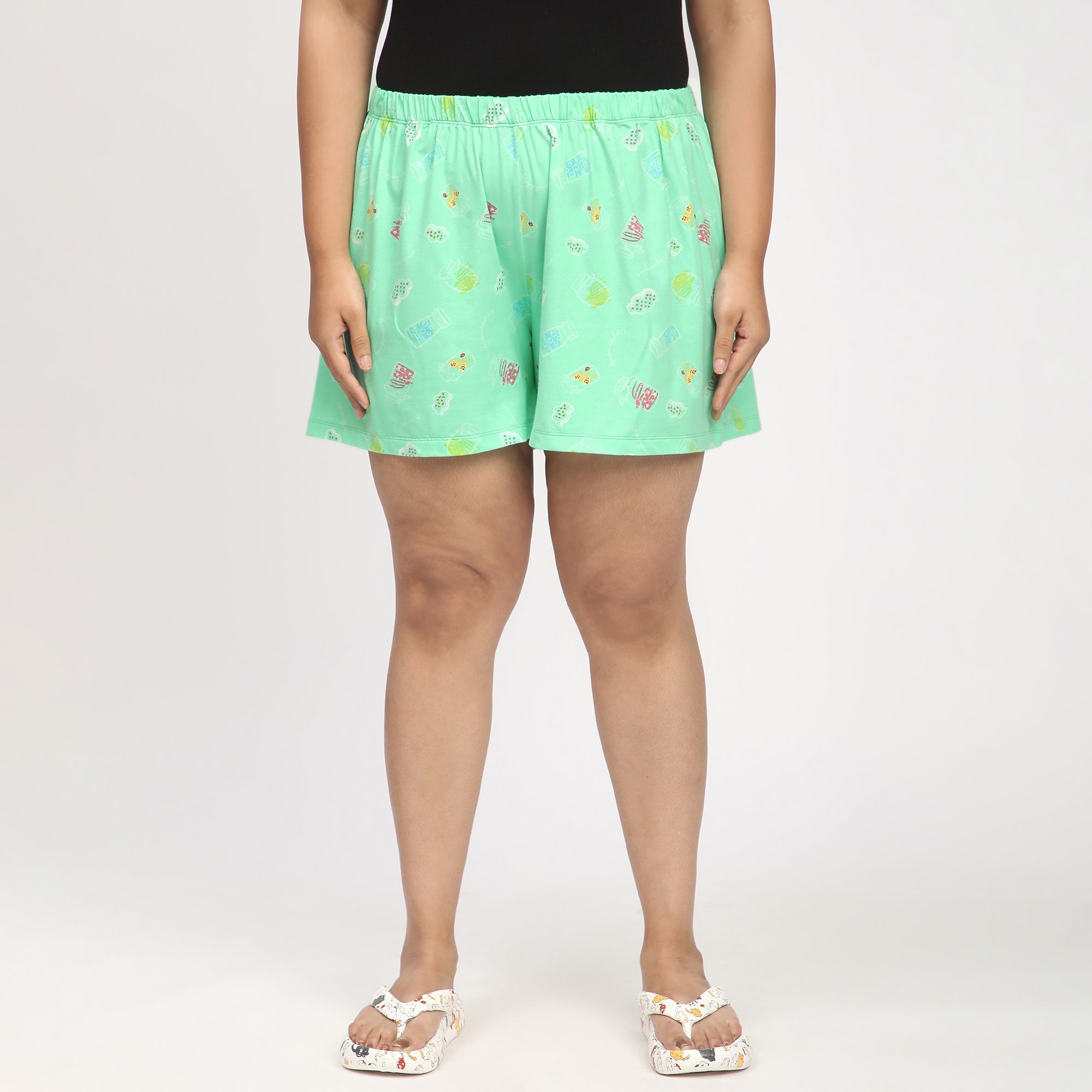 Green Printed Plus-Size Cotton Jersey Short Set