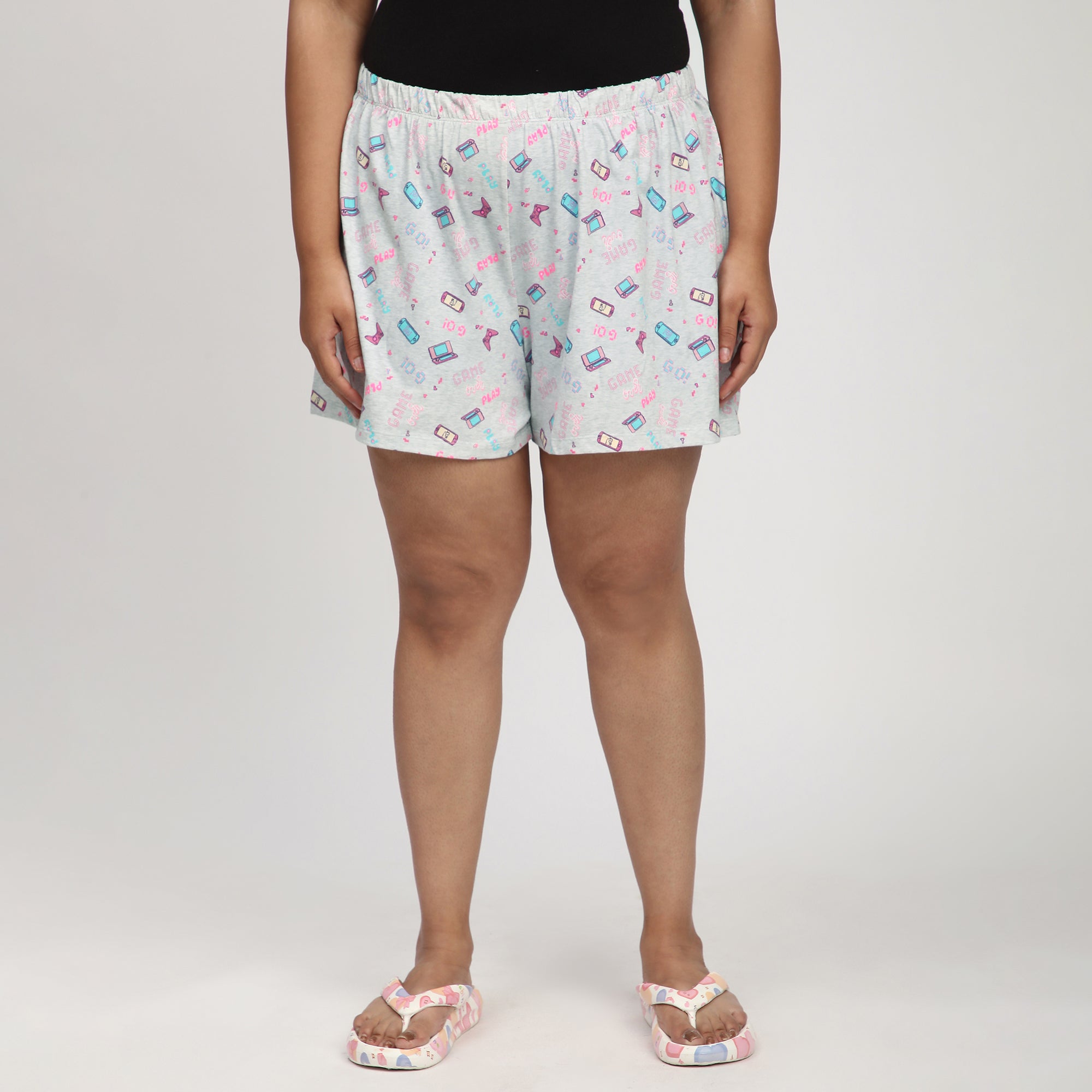 Gray Printed Plus-Size Cotton Jersey Short Set