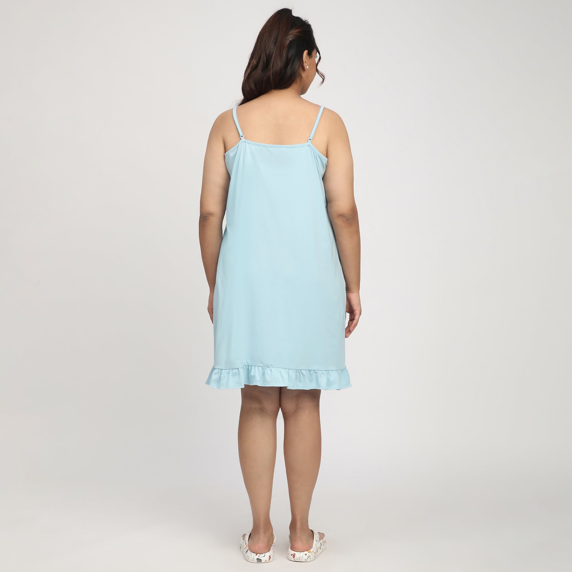 Sky Blue Plus-Size Cotton Slip Dress