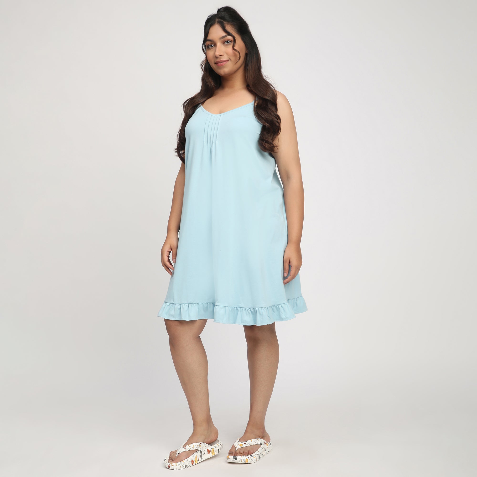 Sky Blue Plus-Size Cotton Slip Dress