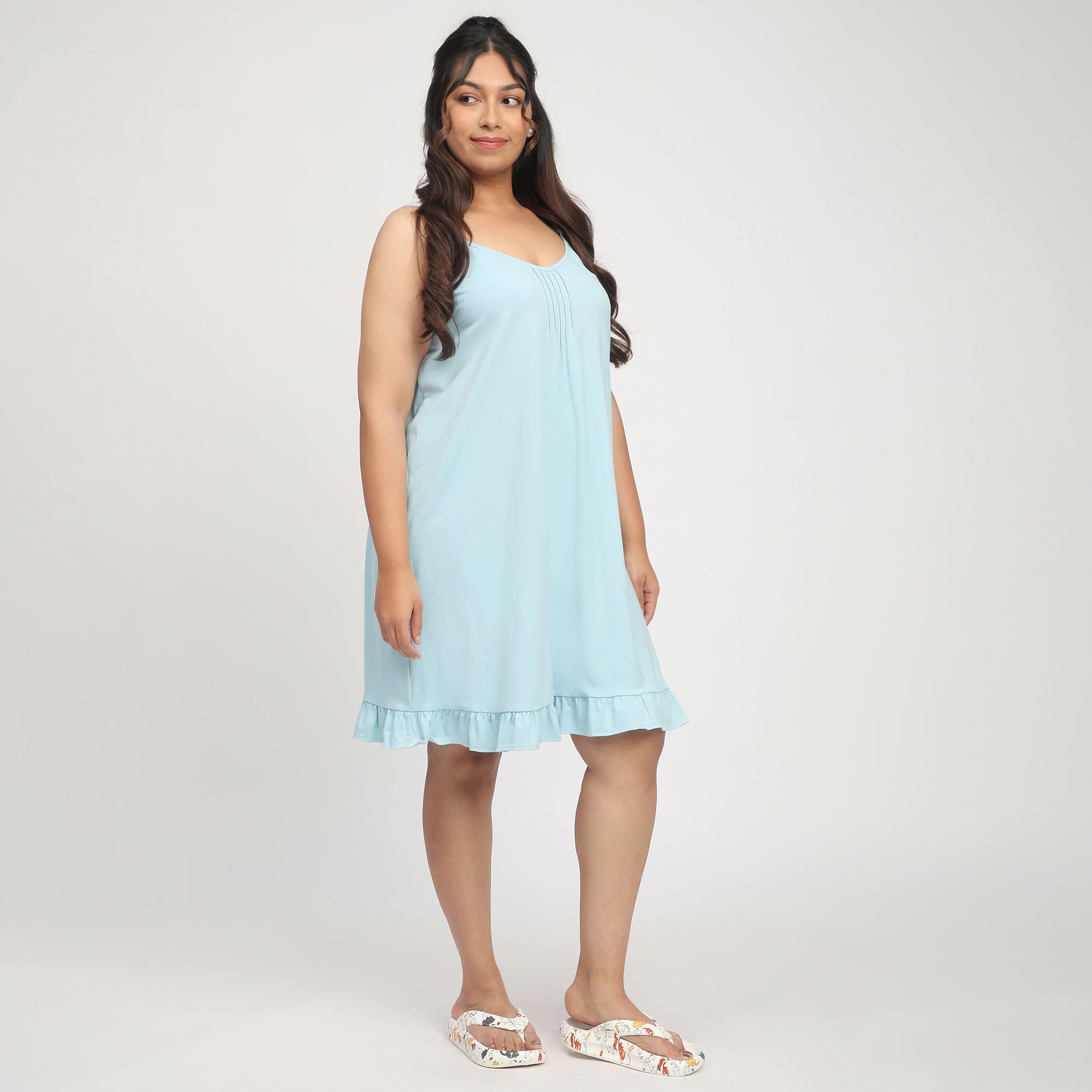 Sky Blue Plus-Size Cotton Slip Dress