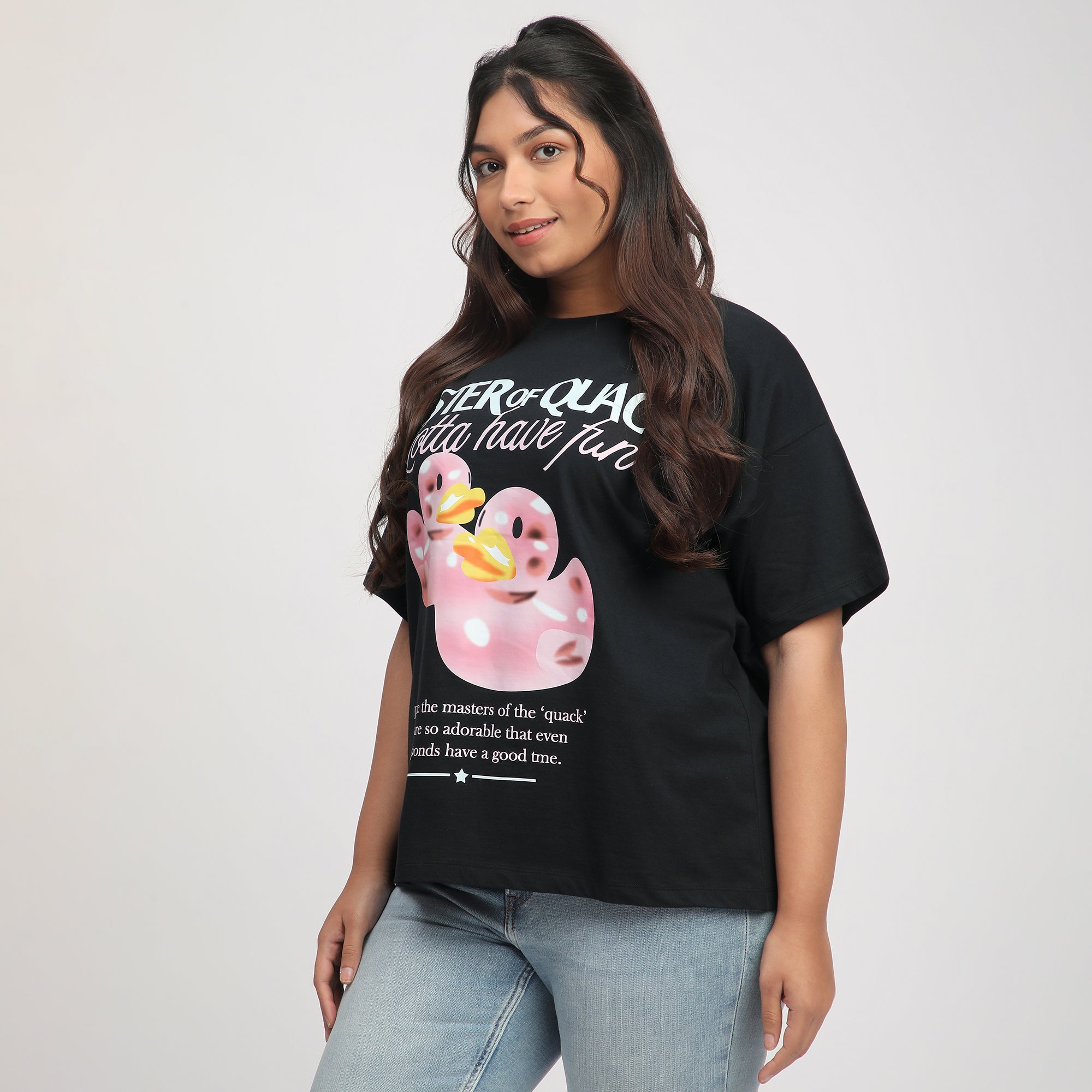 Black Duck Print Cotton Jersey Plus Size Tee