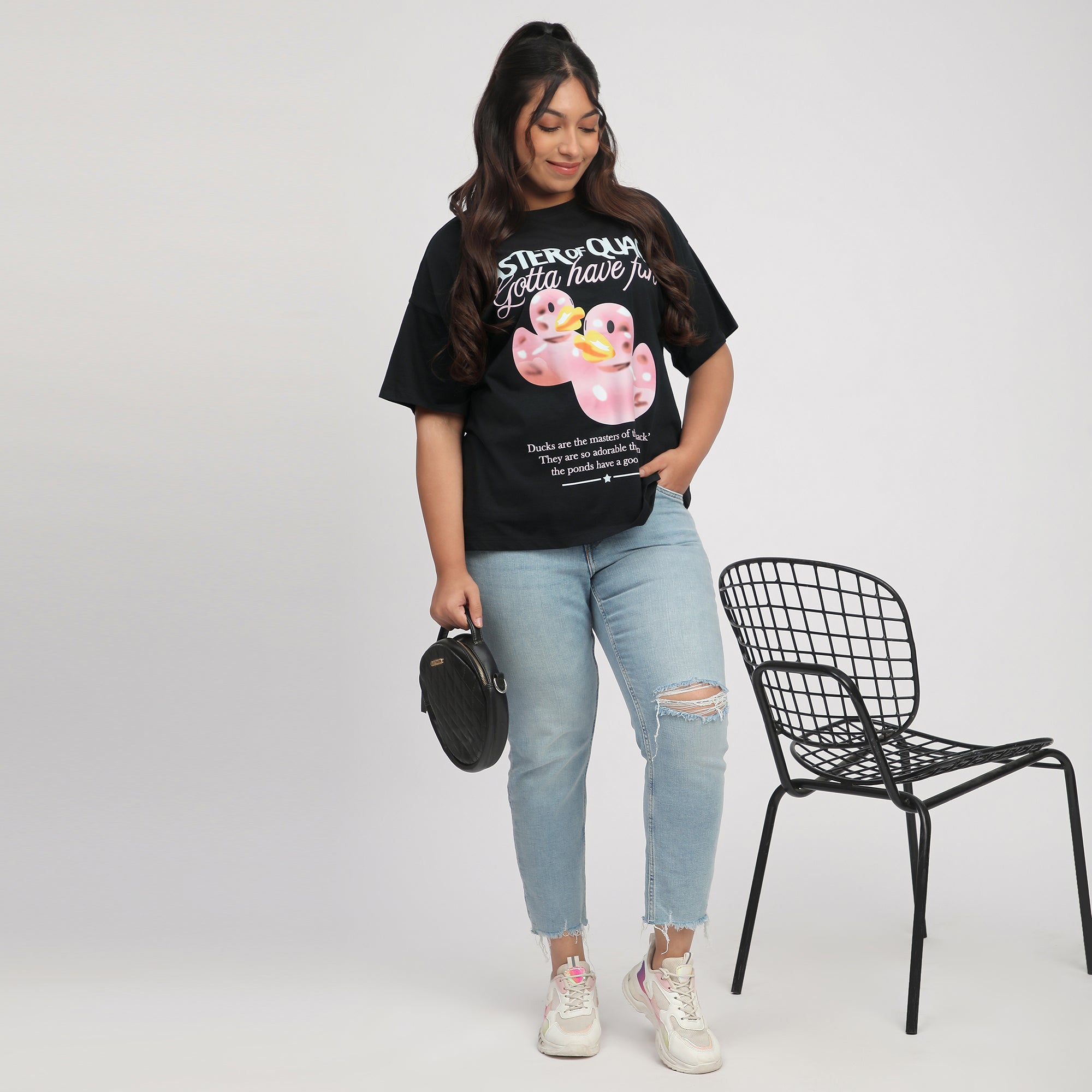 Black Duck Print Cotton Jersey Plus Size Tee