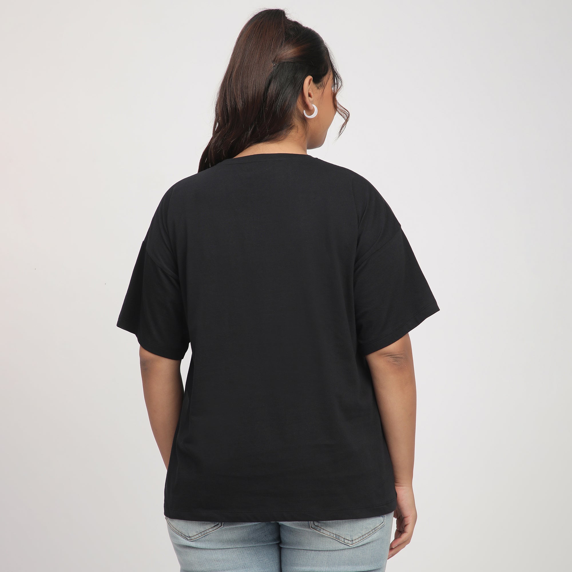 Black Cherry Print Cotton Plus Size Tee