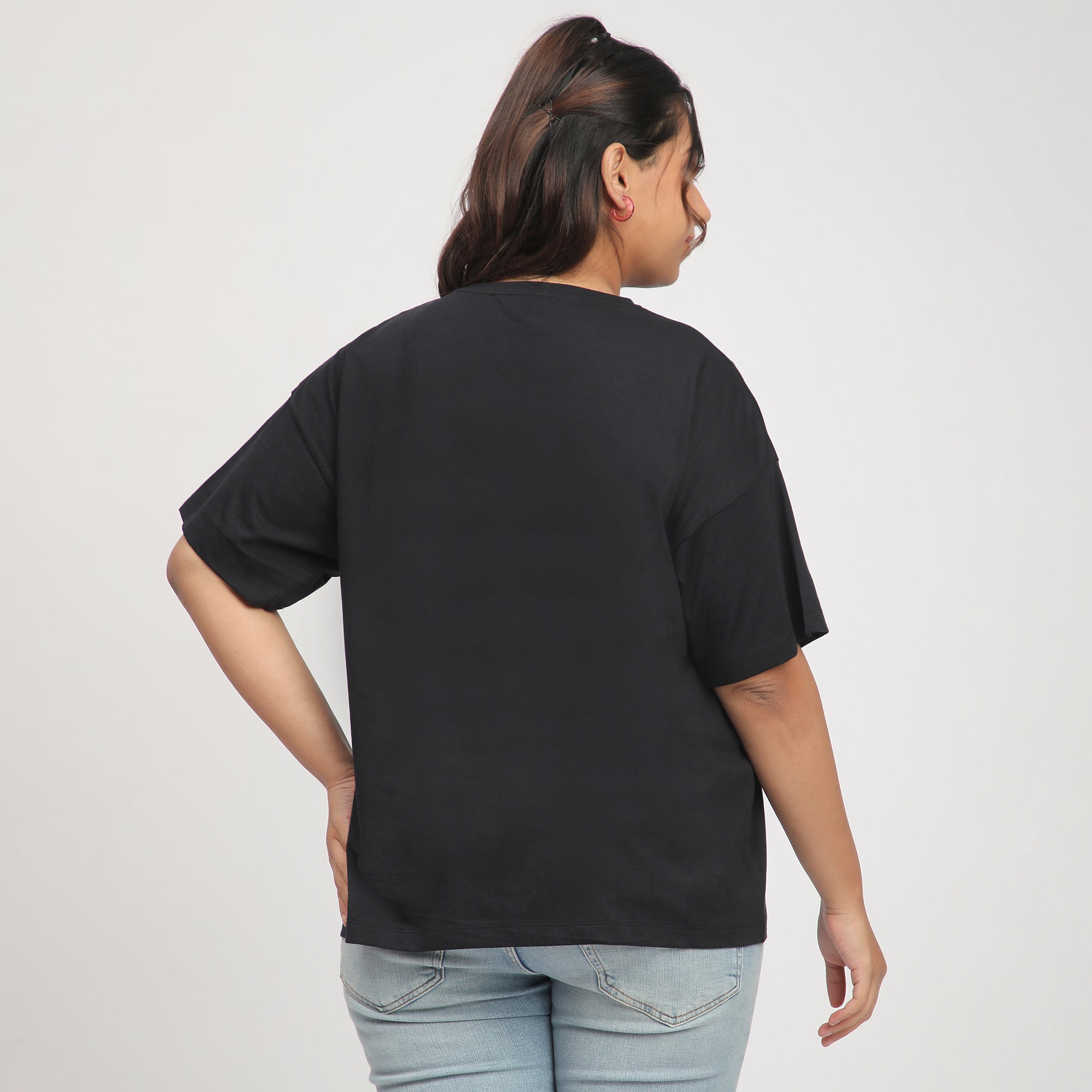 Black Heart Print Cotton Jersey Plus Size Tee