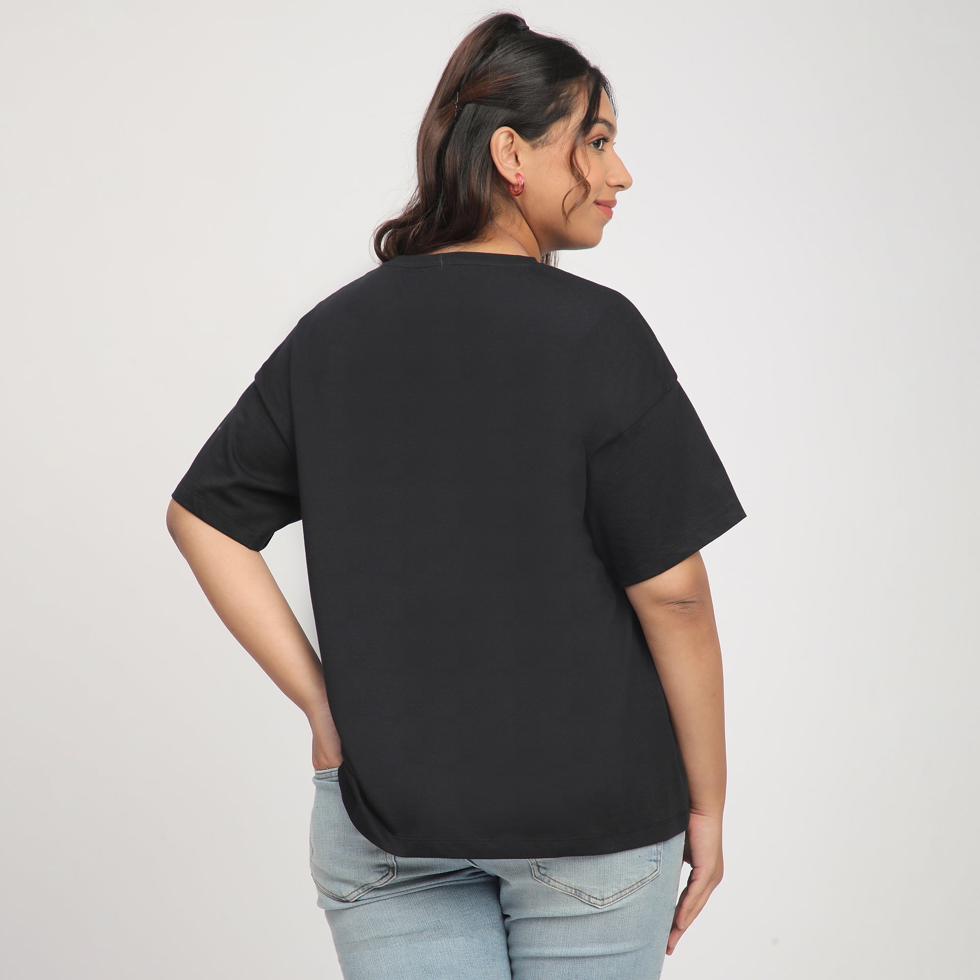 Black Butterfly Print Cotton Jersey Plus Size Tee