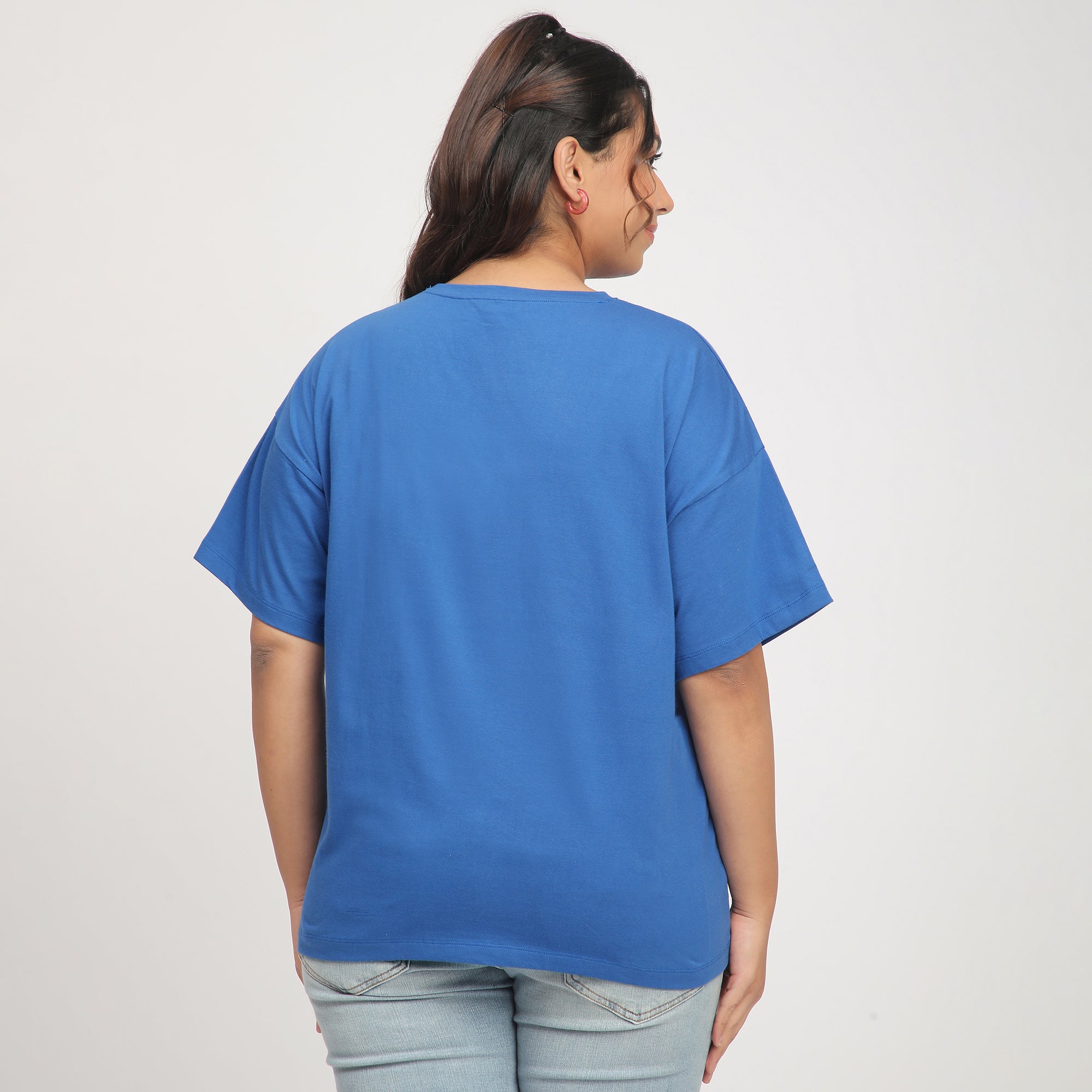 Royal Blue Whale Print Drop Shoulder Plus Size Tee