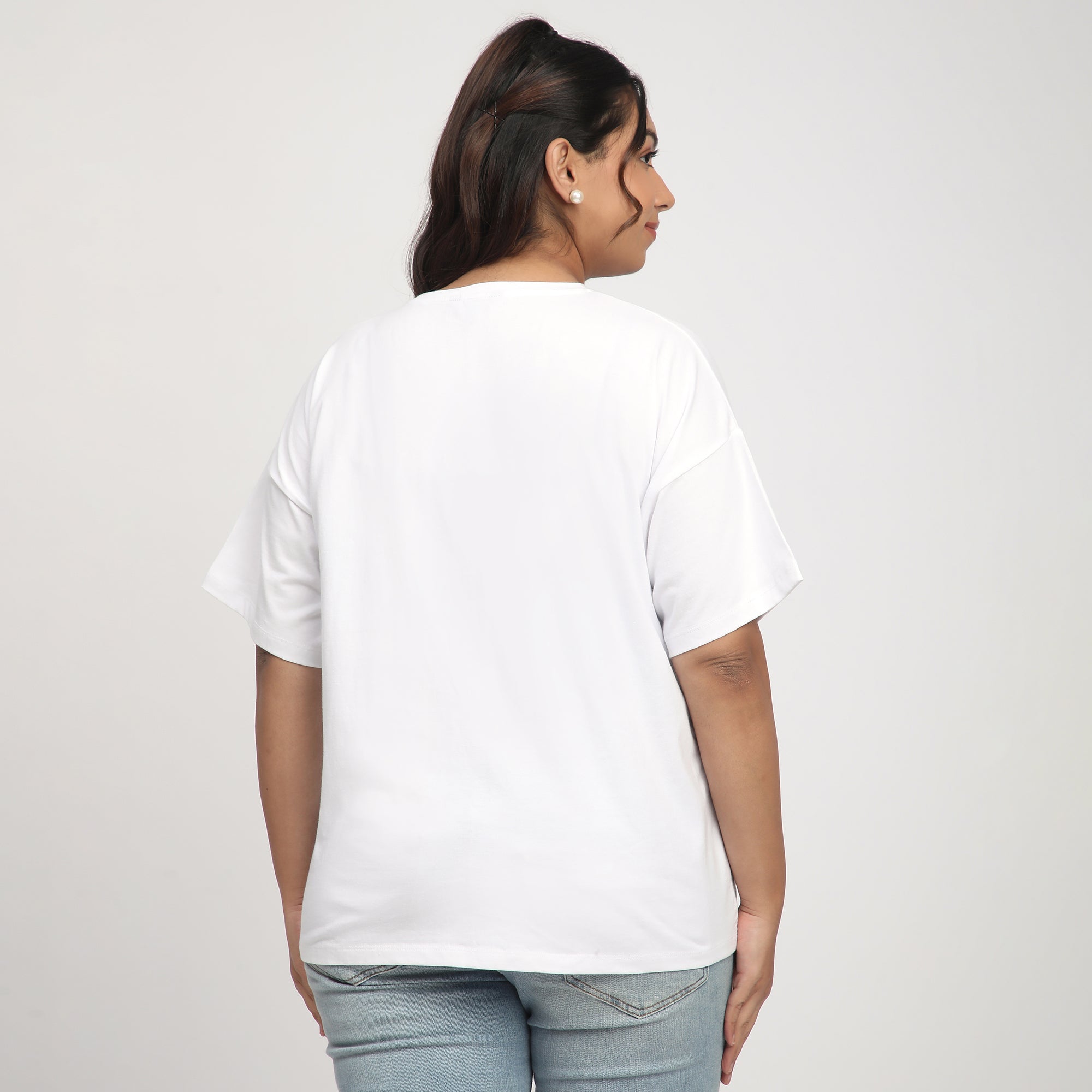 White Cat Print Cotton Jersey Plus Size Tee