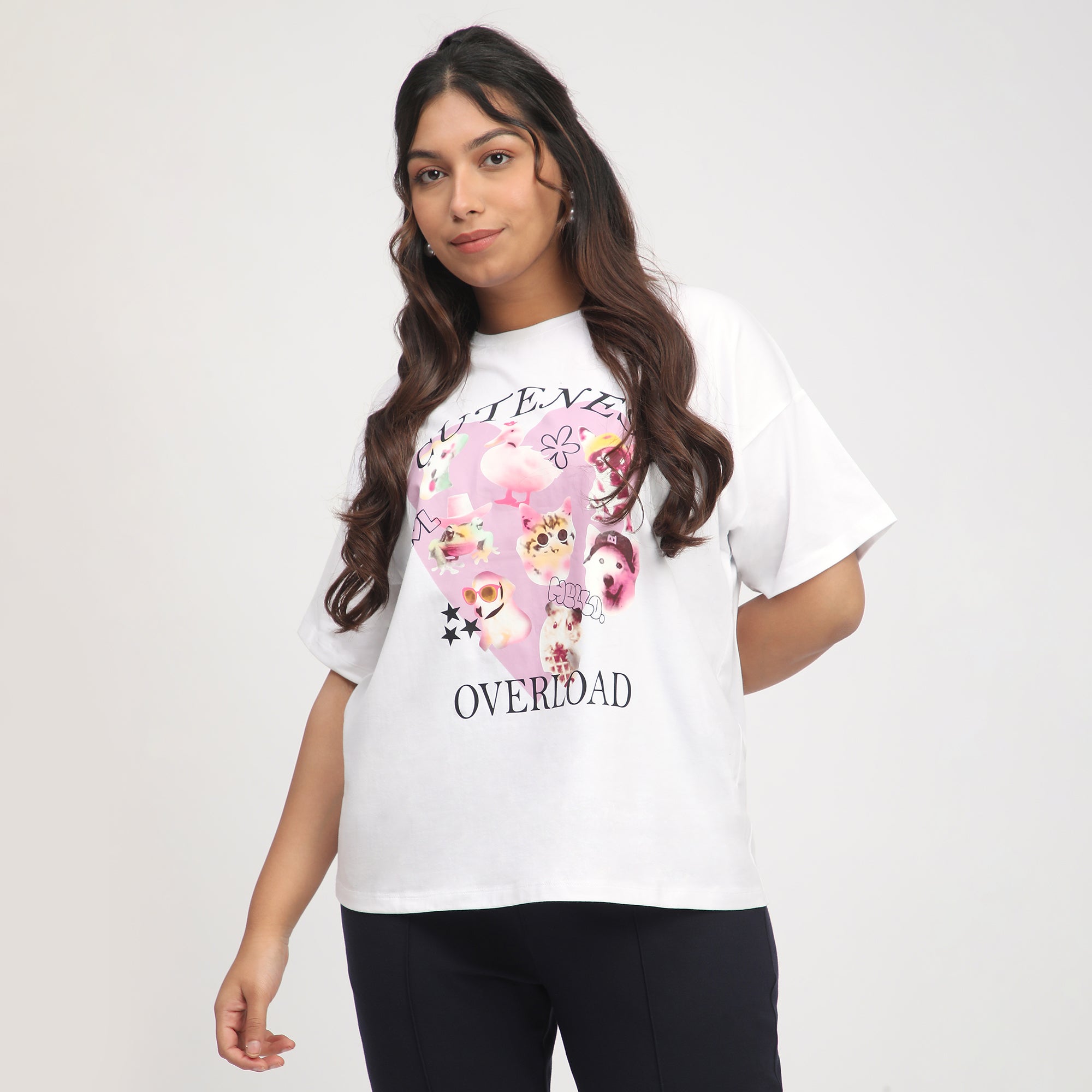 White Animal Print Cotton Jersey Plus Size Tee