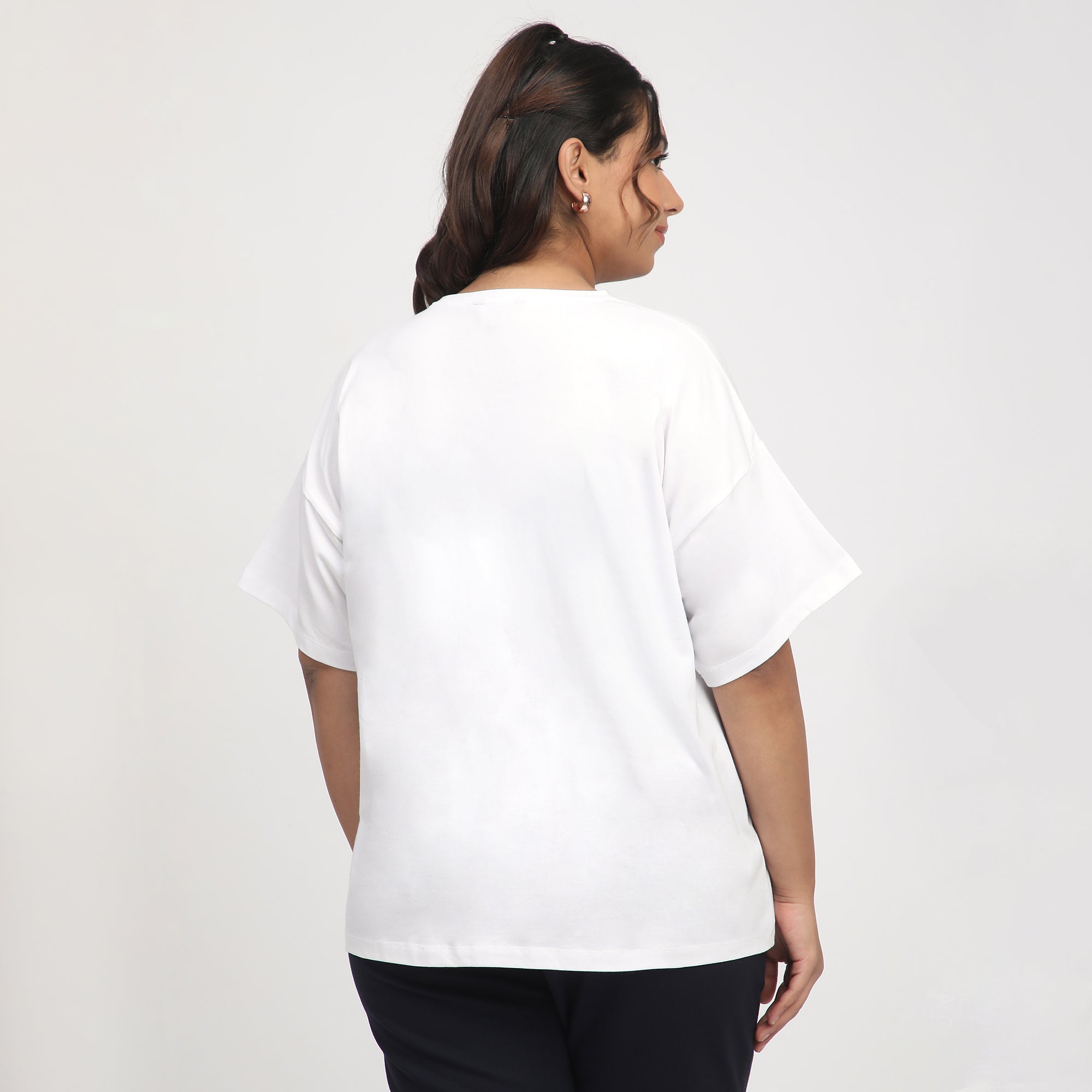 White Beach Print Cotton Jersey Plus Size Tee