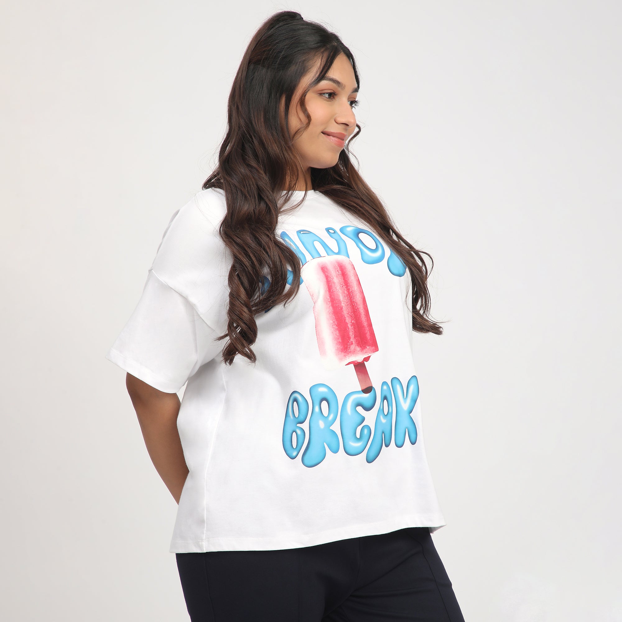 White Popsicle Print Cotton Jersey Plus Size Tee