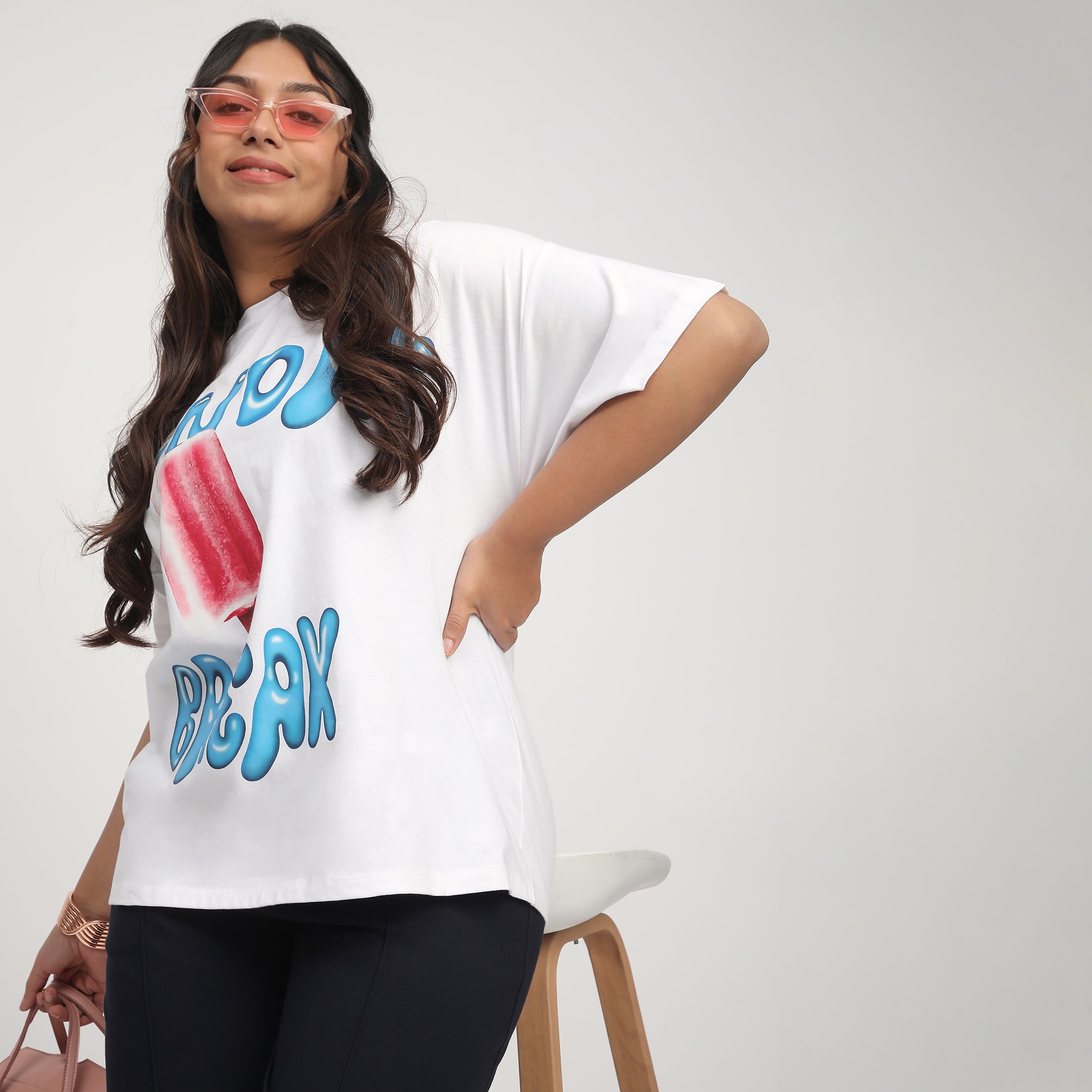 White Popsicle Print Cotton Jersey Plus Size Tee