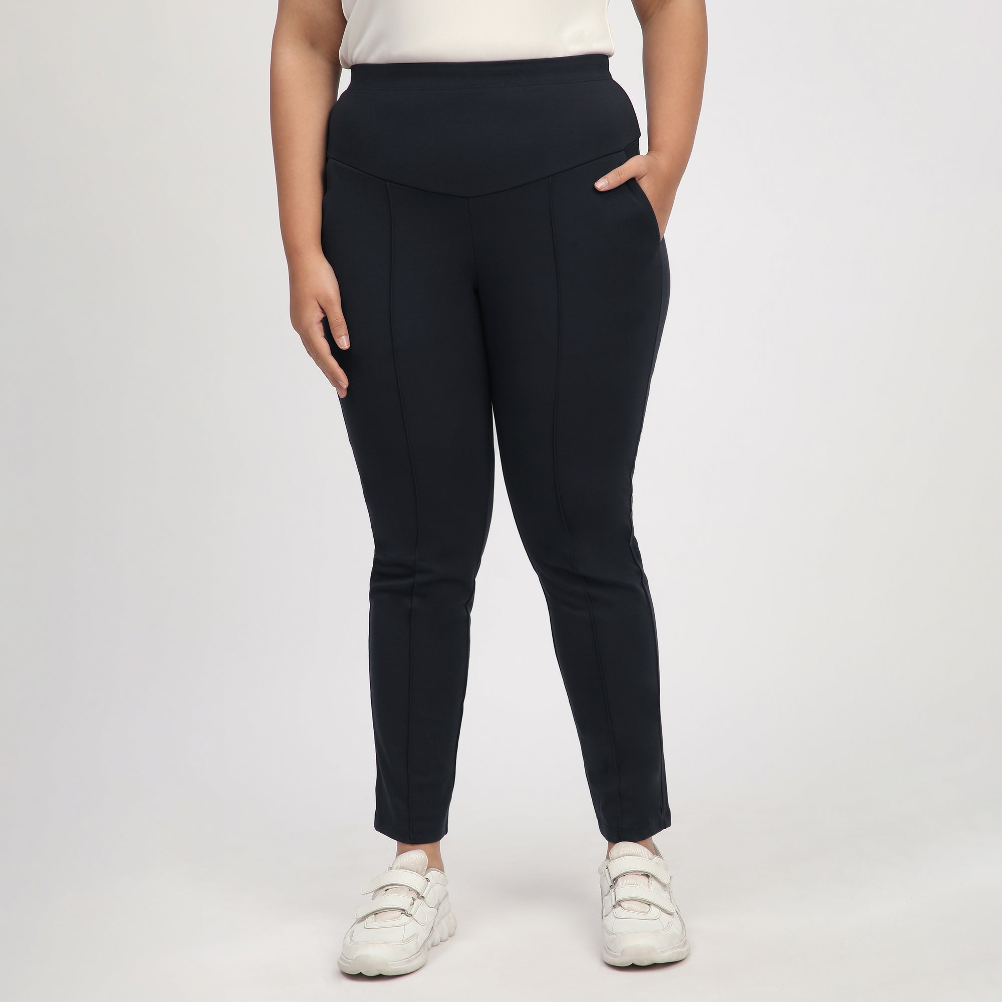 Black Plus-Size 4-Way Stretch Tummy Tucker Pants