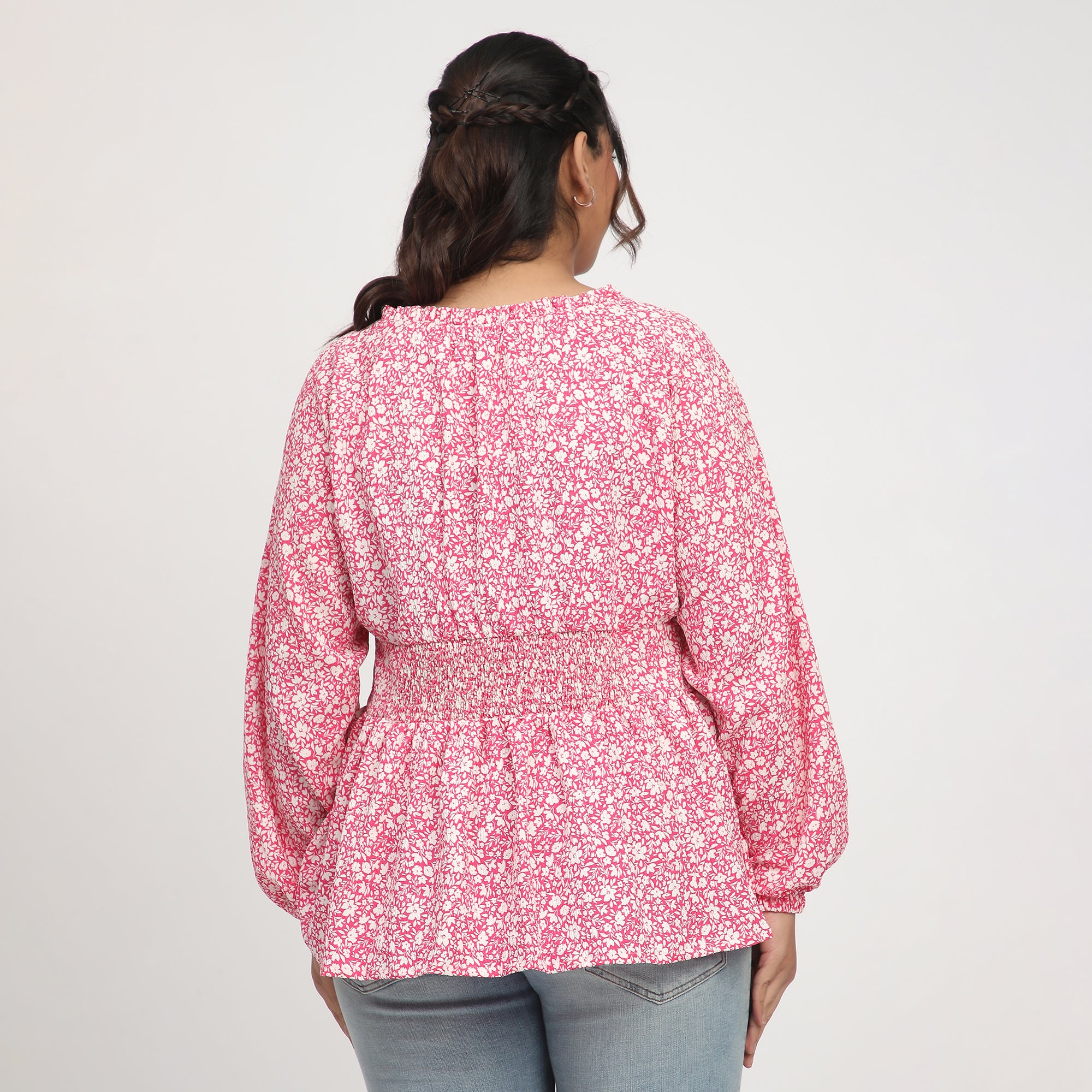 Pink Ditsy Floral Plus-Size Full-Sleeve Top