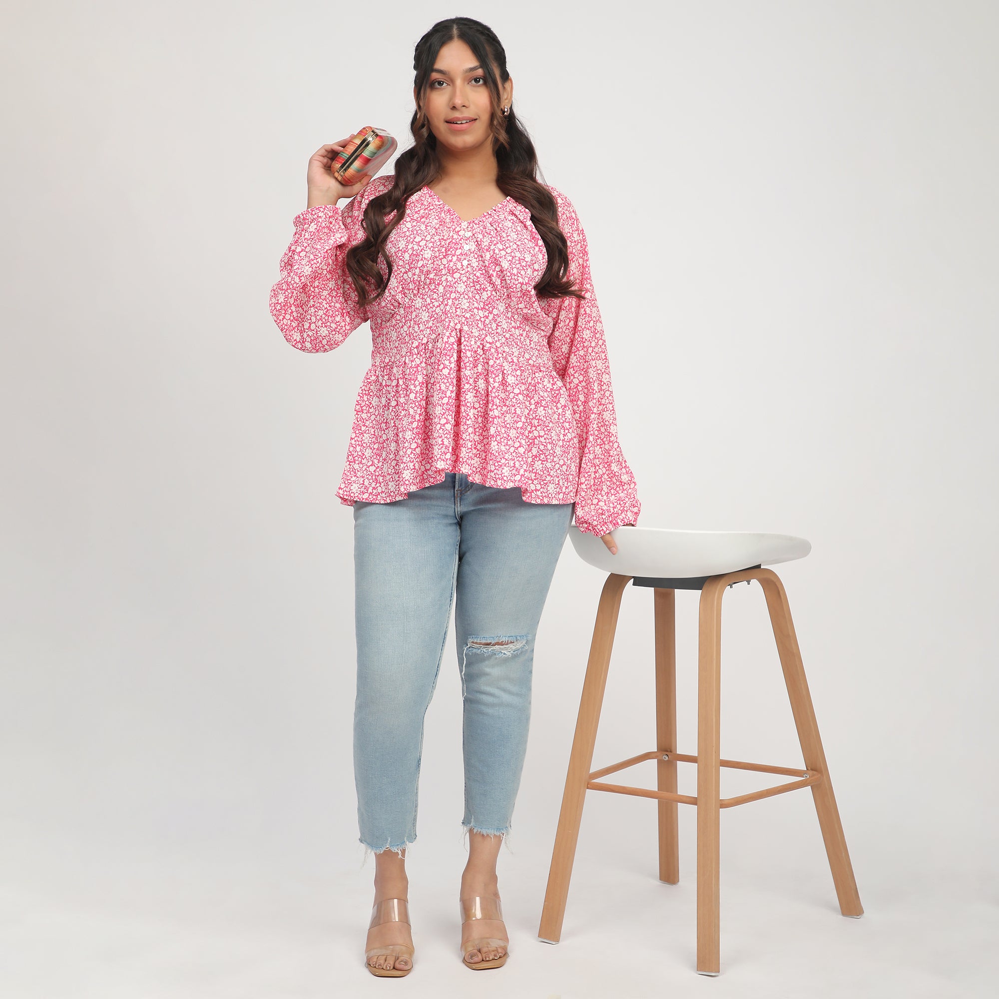 Pink Ditsy Floral Plus-Size Full-Sleeve Top