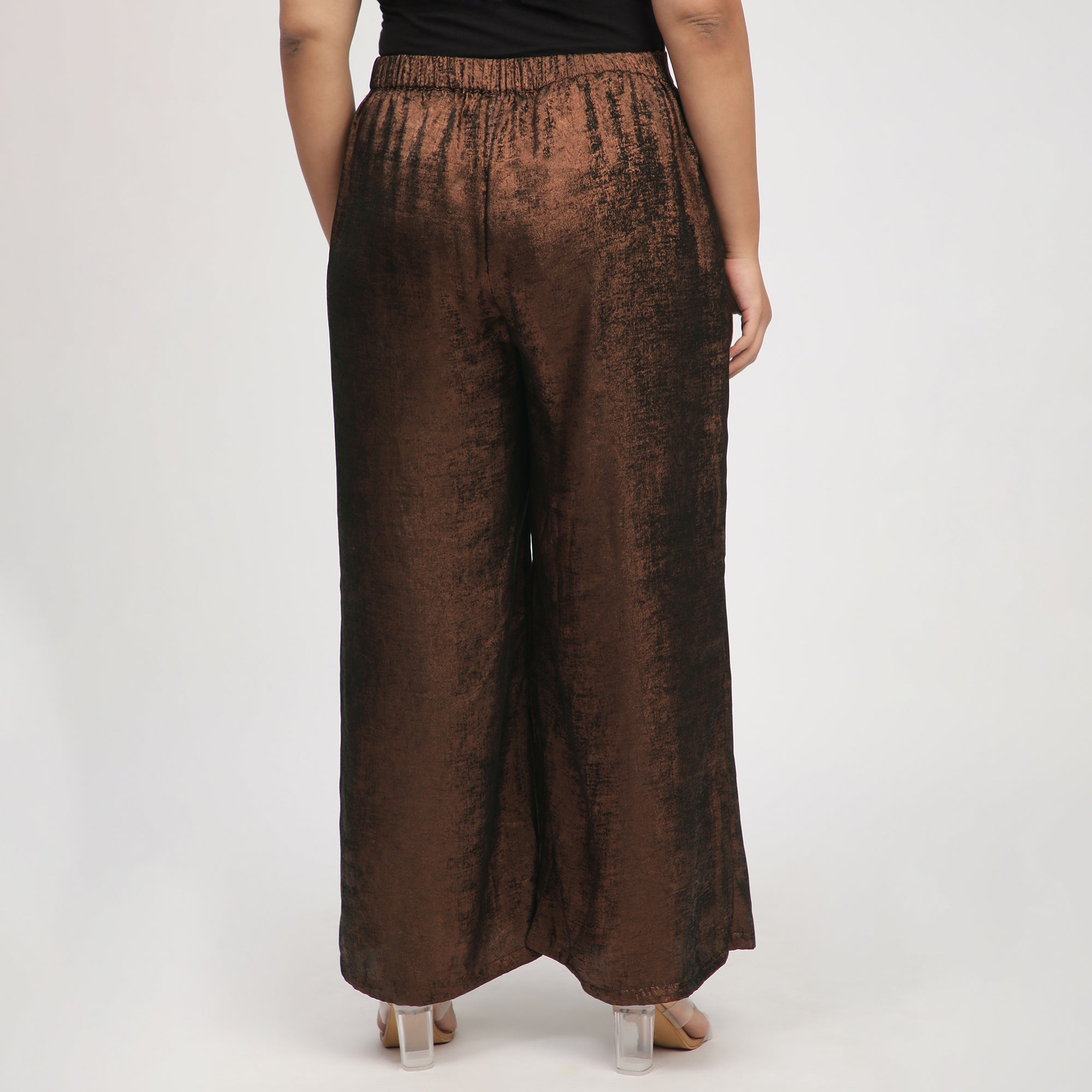 Bronze Foil Plus-Size Flared Party Pants