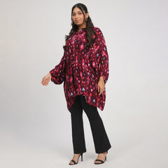 Dark Pink Plus-Size Ikat Print Kaftan with Drawstrings