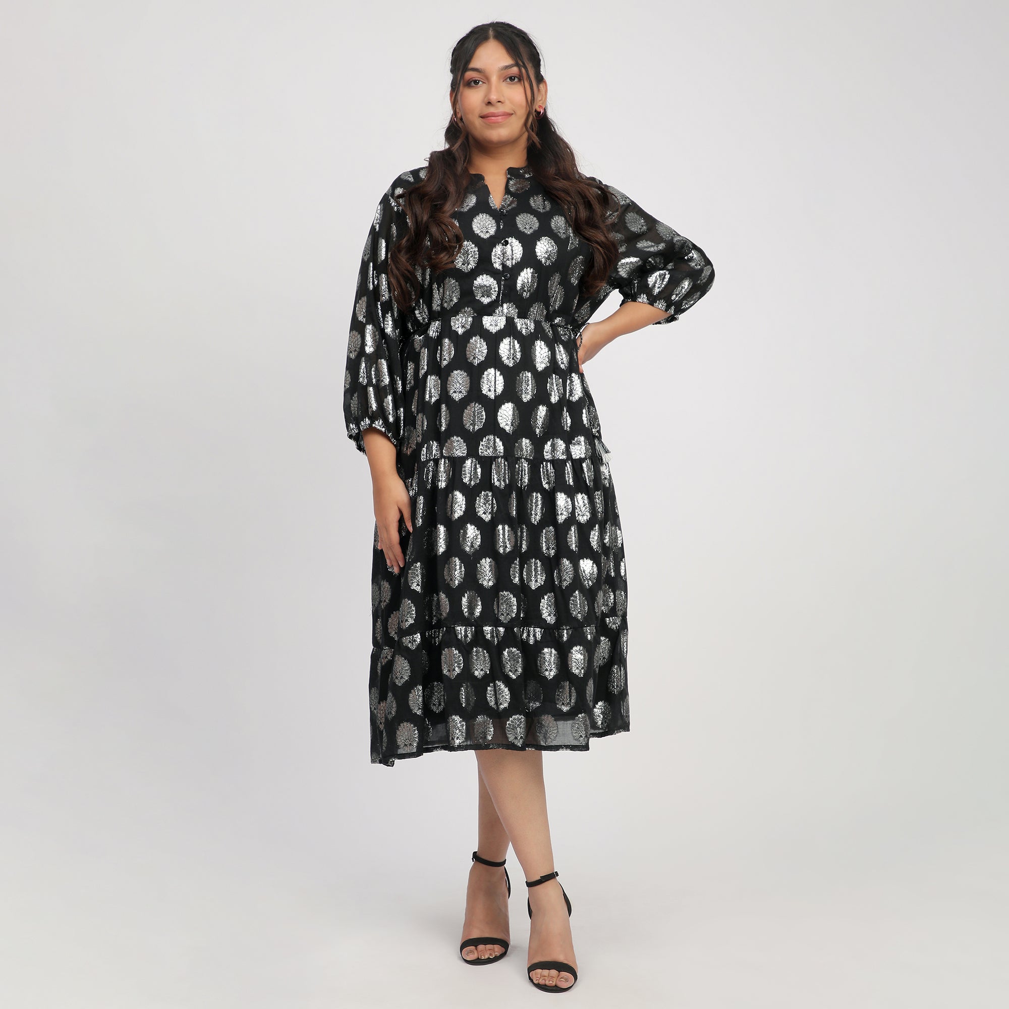 Black Plus-Size Lurex Burnout Ethnic Dress