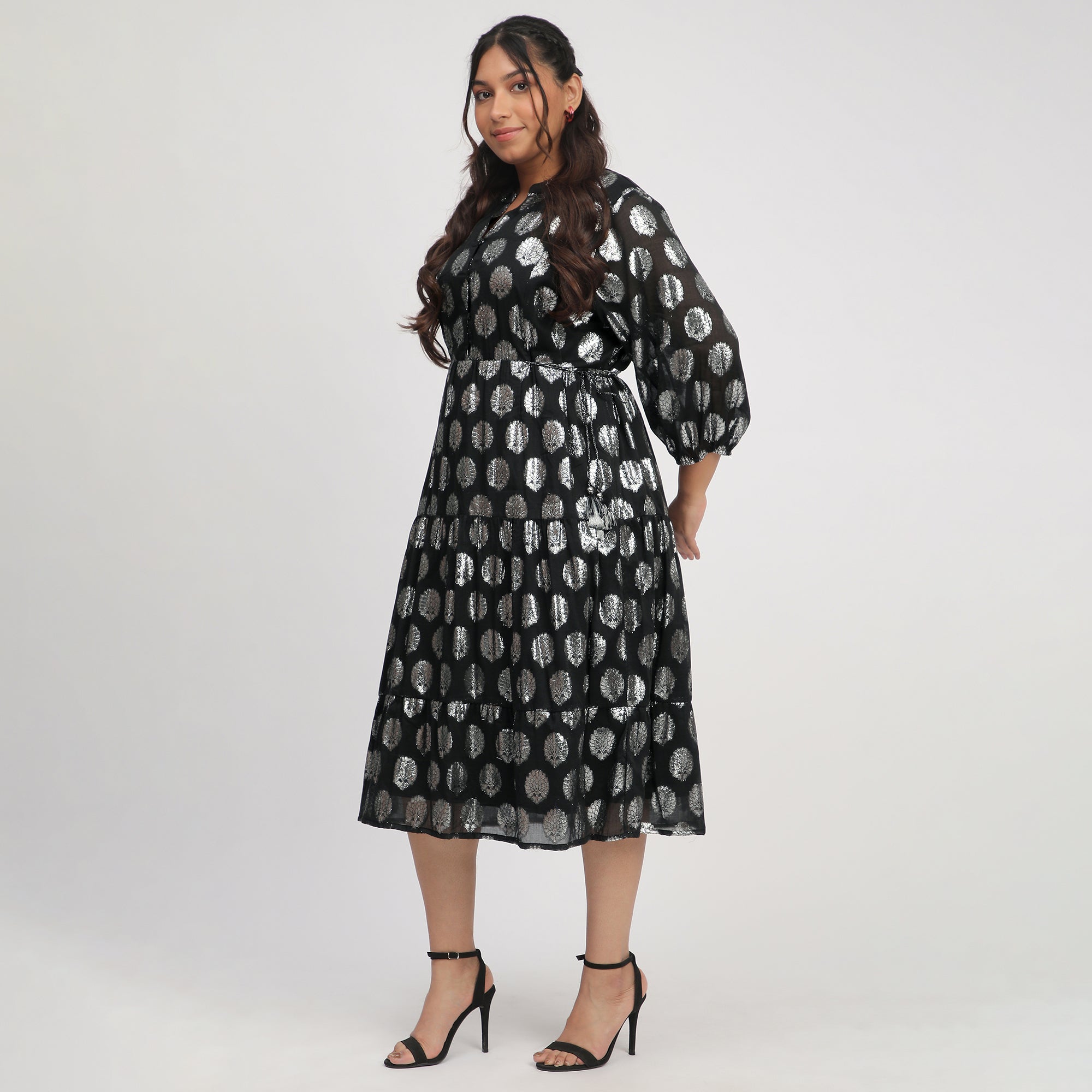 Black Plus-Size Lurex Burnout Ethnic Dress