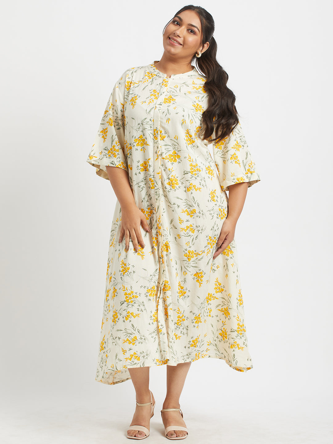 Plus Size Daffodils Shirt Dress 