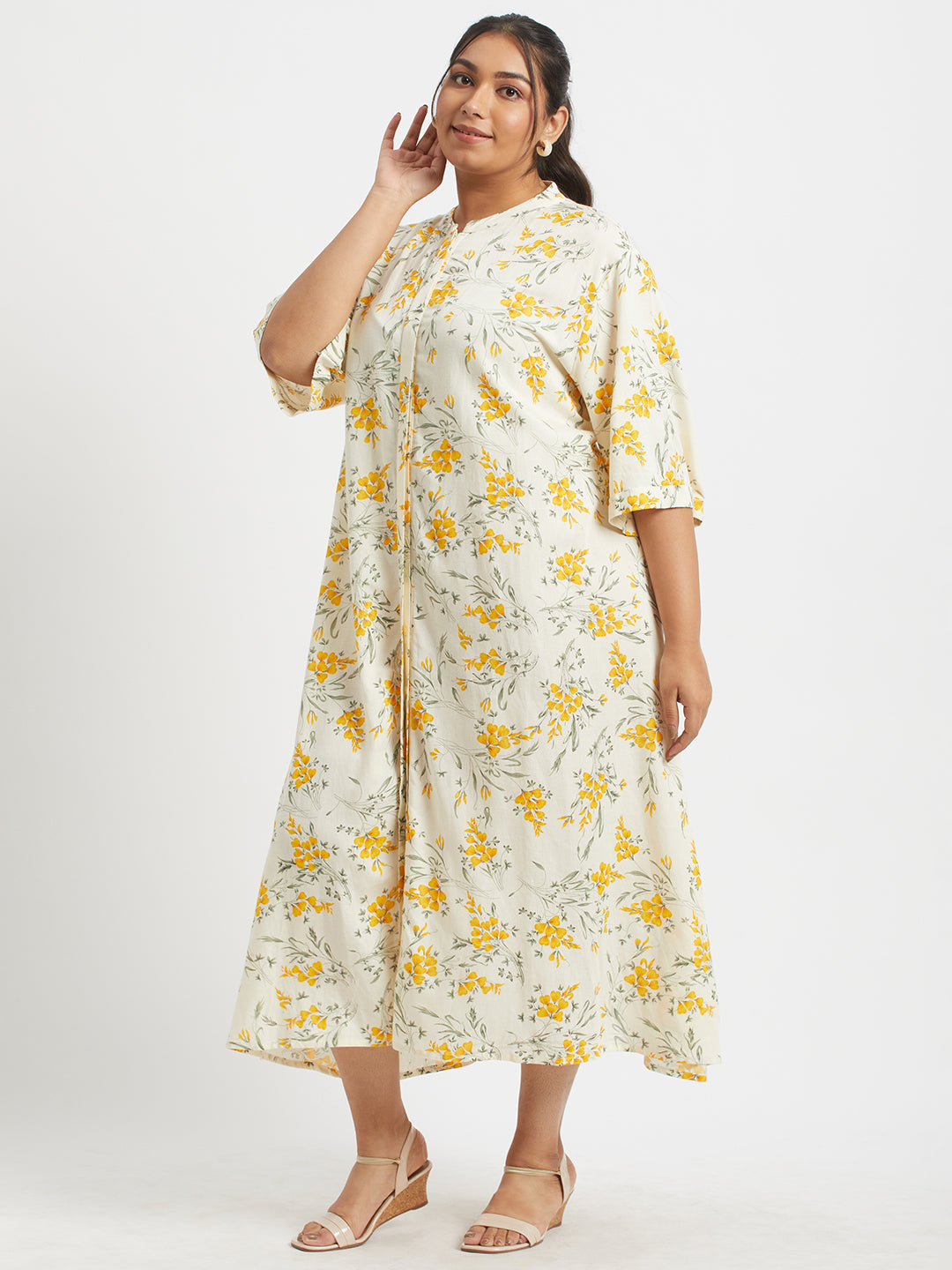 Plus Size Daffodils Shirt Dress 