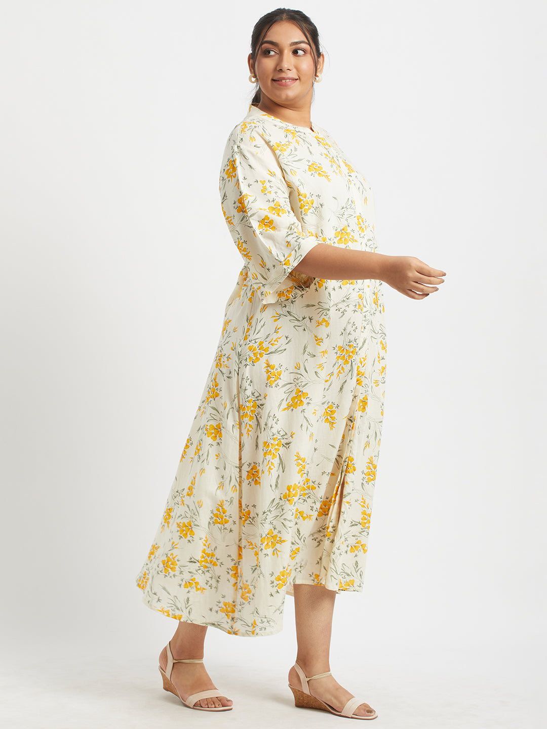 Plus Size Daffodils Shirt Dress 