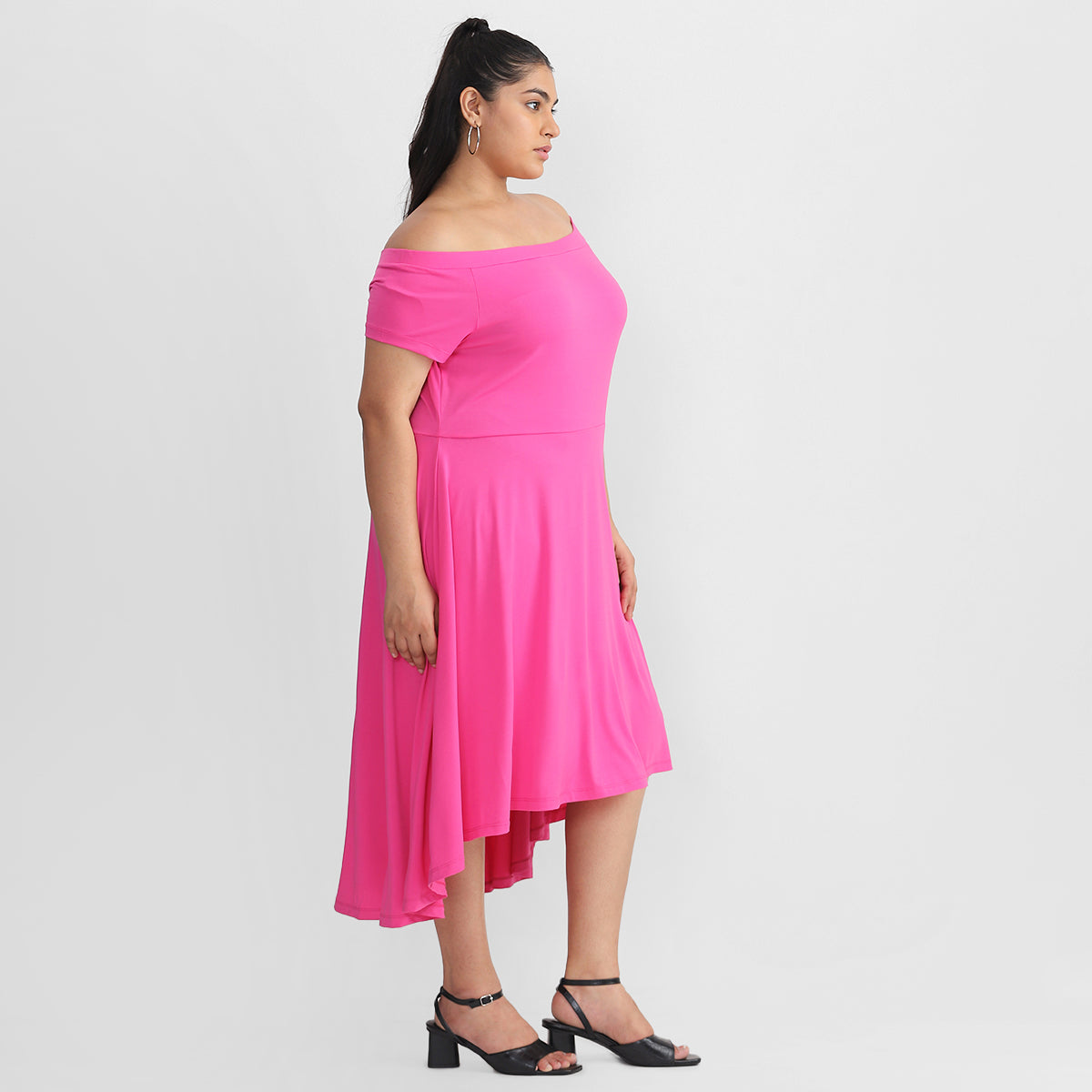 Hot Pink Off-Shoulder Dress For Plus Size Women