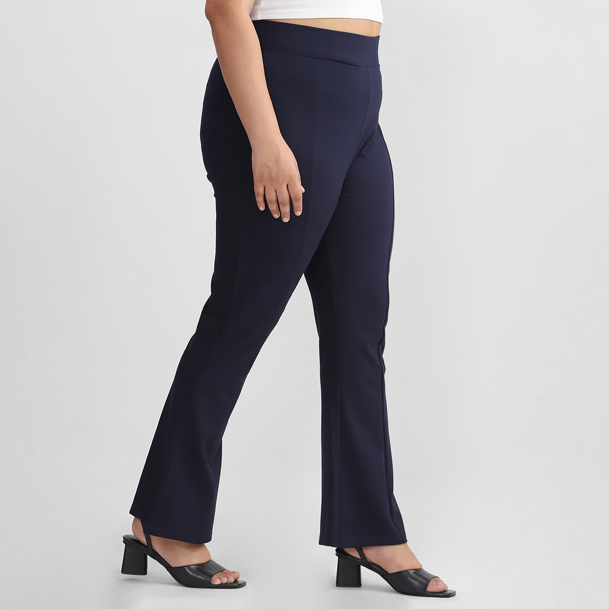 Order Navy Blue Flare Pants, Work Clothes For Women