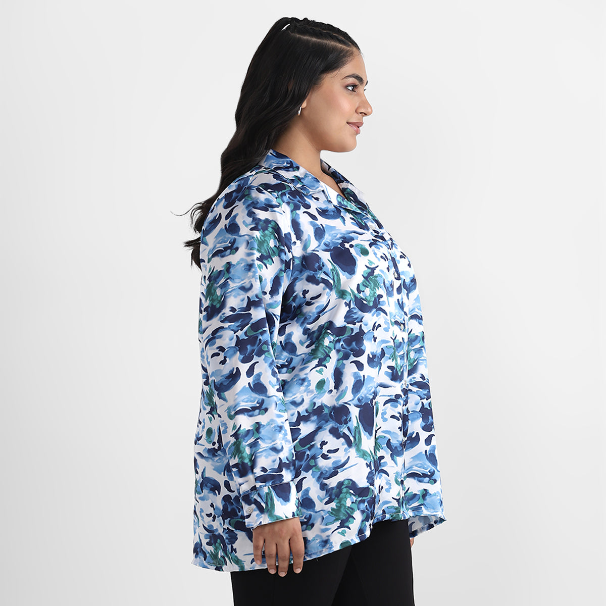 Abstract Satin Plus Size Basic Shirt