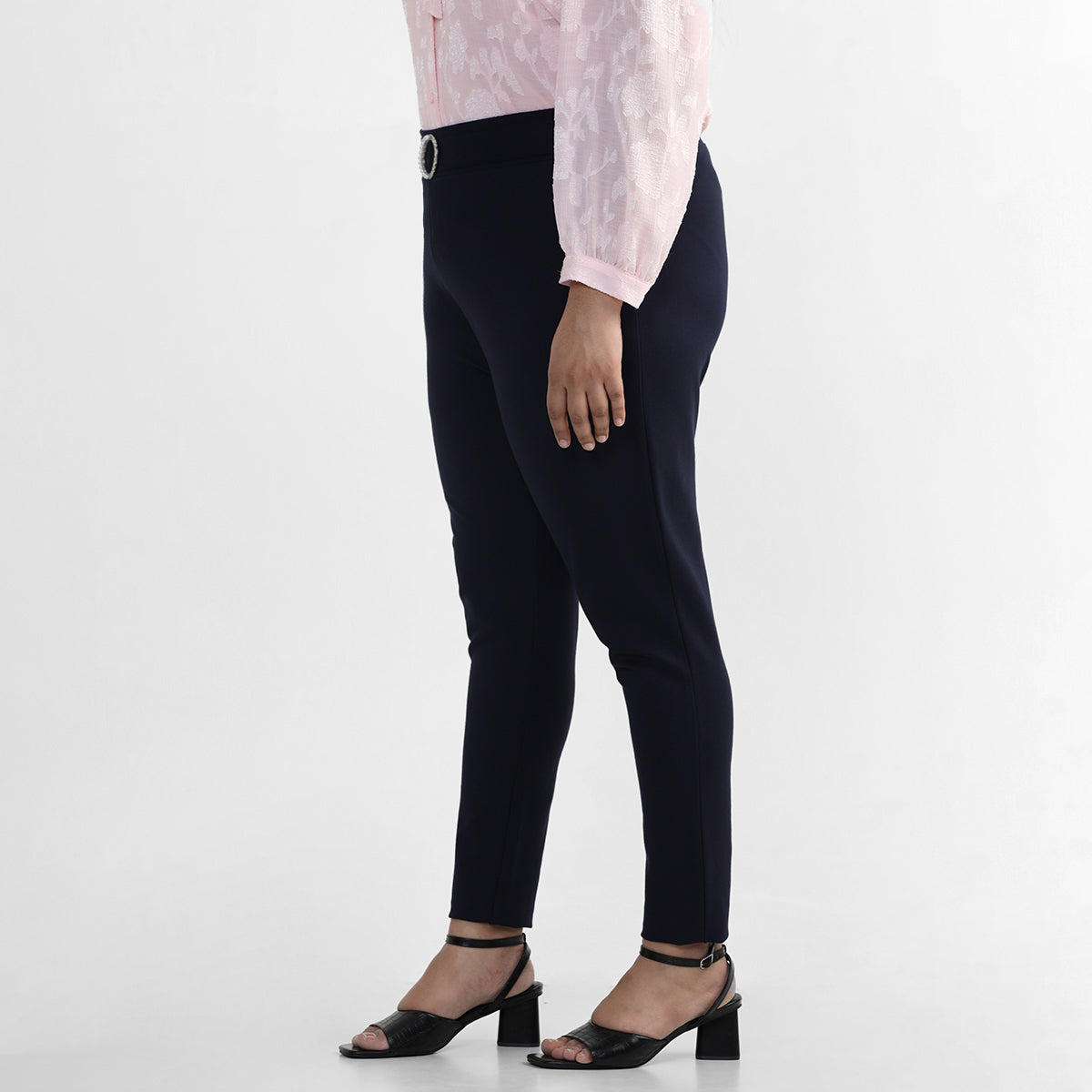 Navy Plus Size Pearl Embellished Tailored Trousers