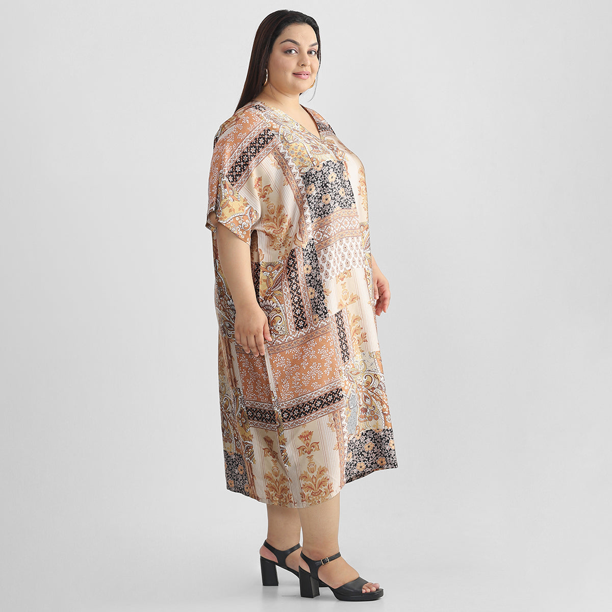 Plus Size Golden Patchwork Kaftan 