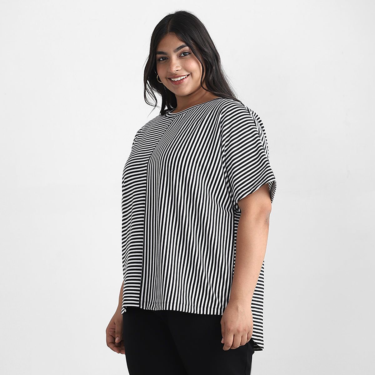 Monochrome Stripes Plus Size Tshirt