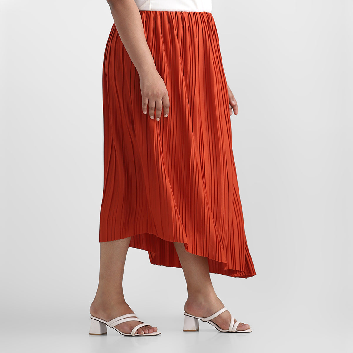 Crimson Pleated Plus Size Asymmetrical Skirt