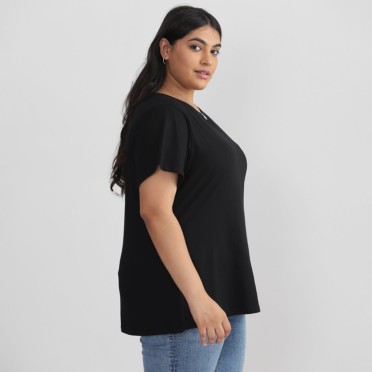 Basic Black T-shirt For Plus Size Women