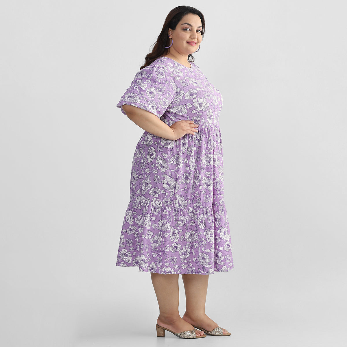 Plus Size Lavender Floral Mini Dress 