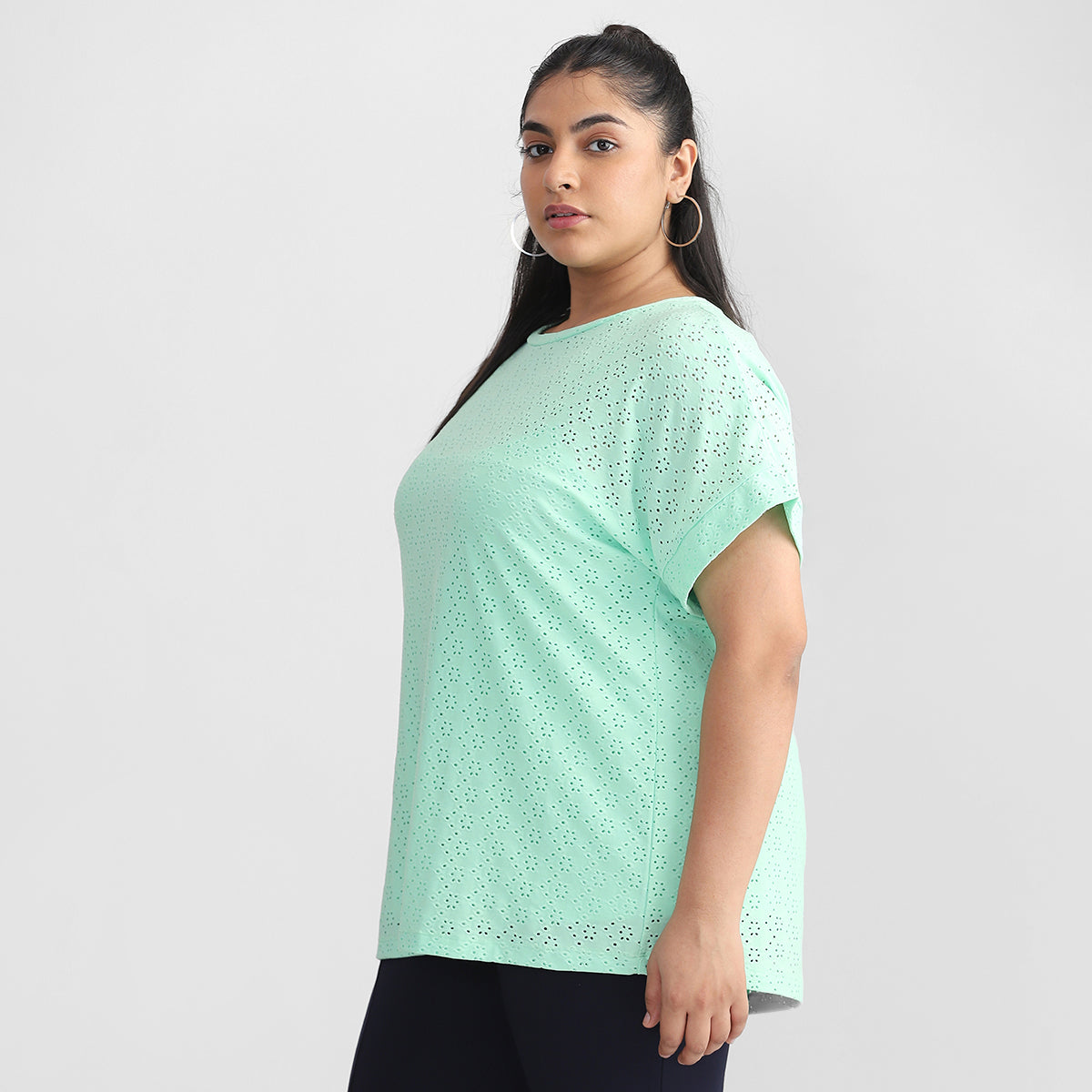 Plus Size Mint Cutwork top