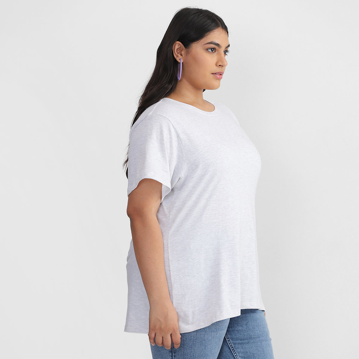 Plus Size Basic Melange white T-shirt 