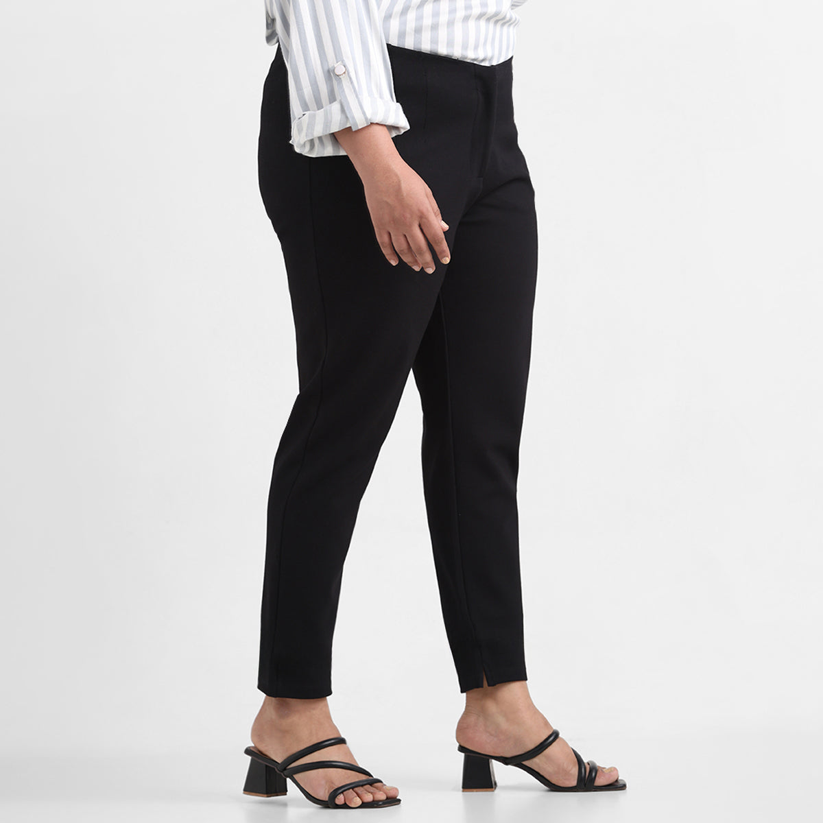 Black zipper detail plus size tailored trousers