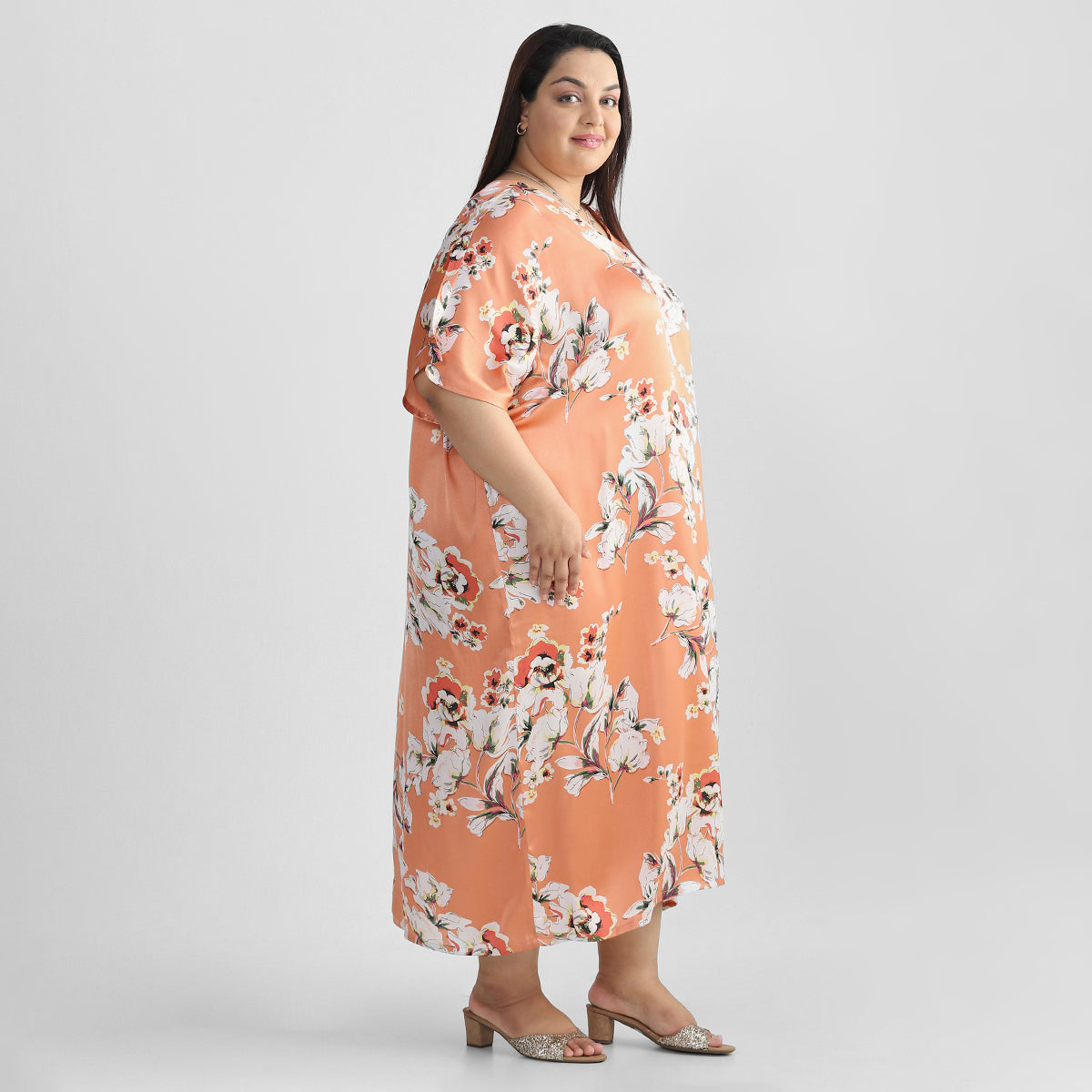 Orange Floral Kaftan For Plus Size Women