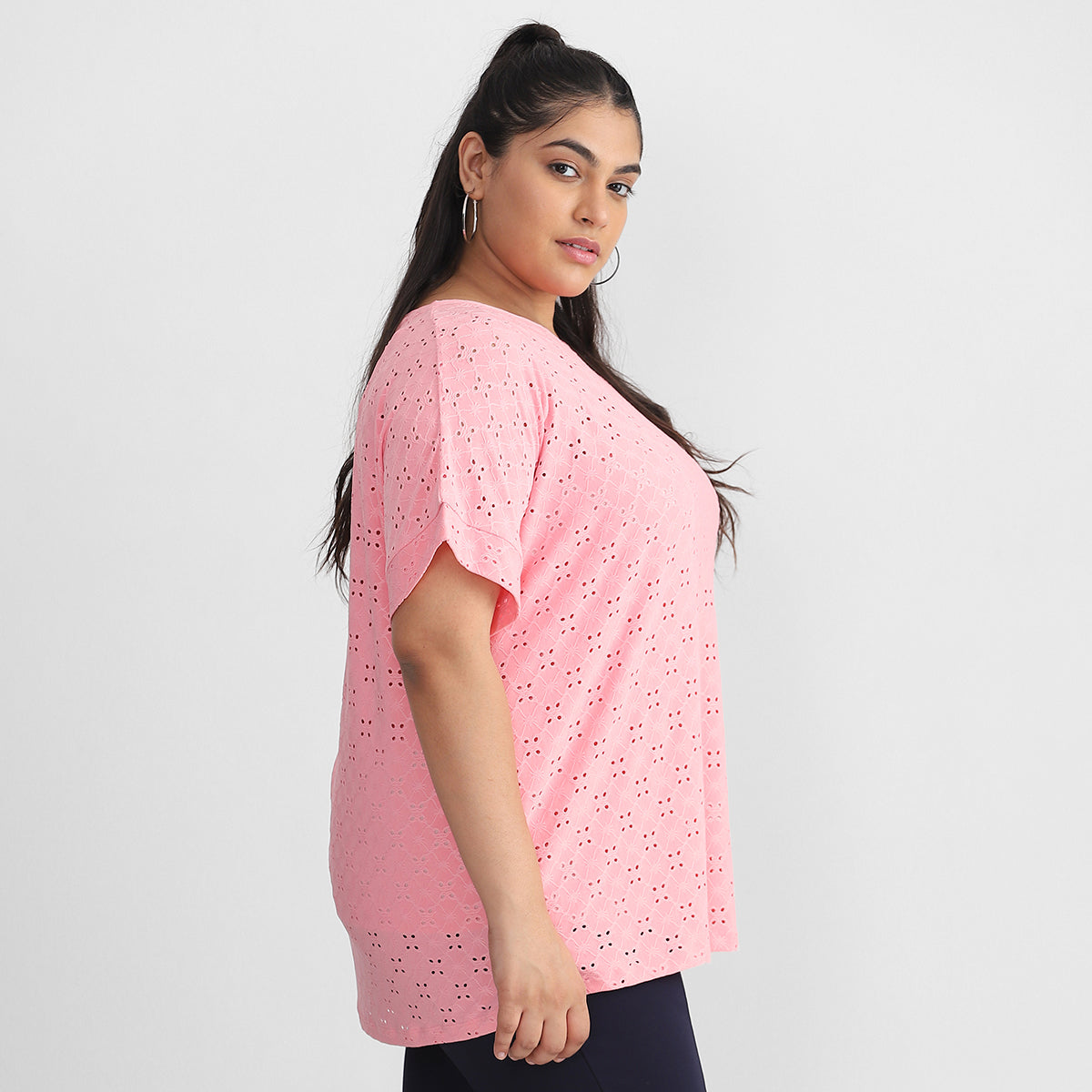 Plus Size Pastel Pink Cutout Top 