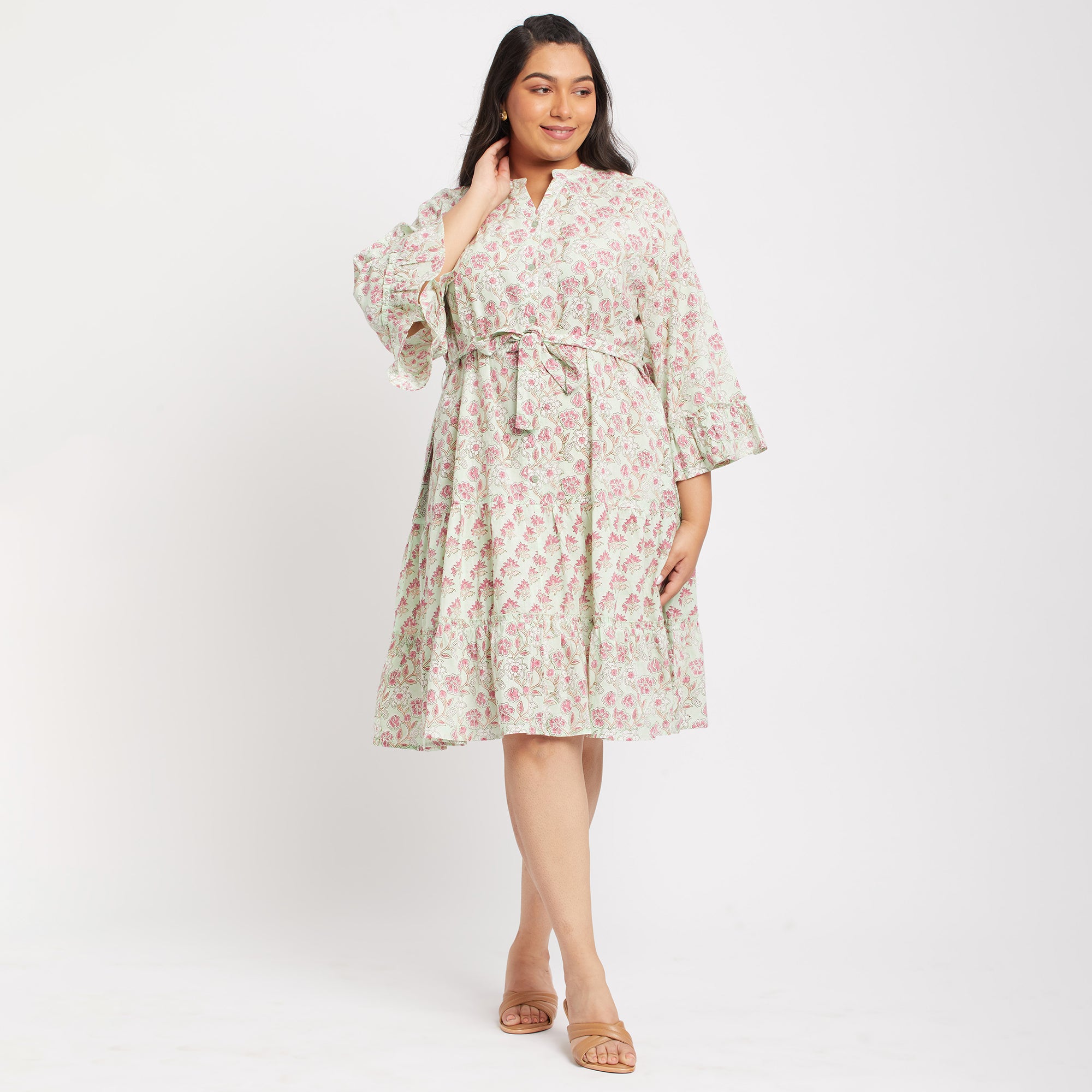 Green Floral Plus Size Tunic Dress