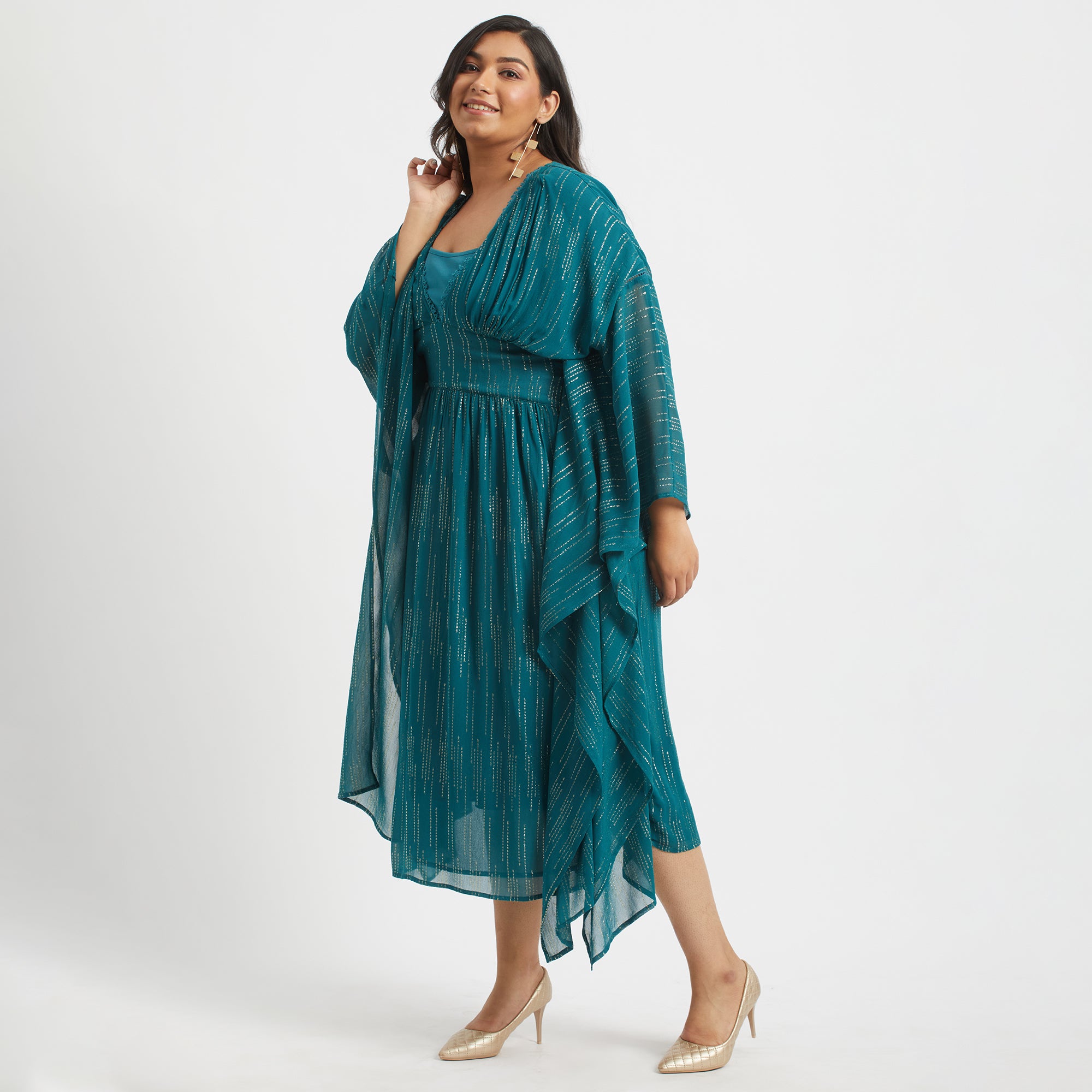 Blue Lurex Dot Kaftan For Plus Size Women