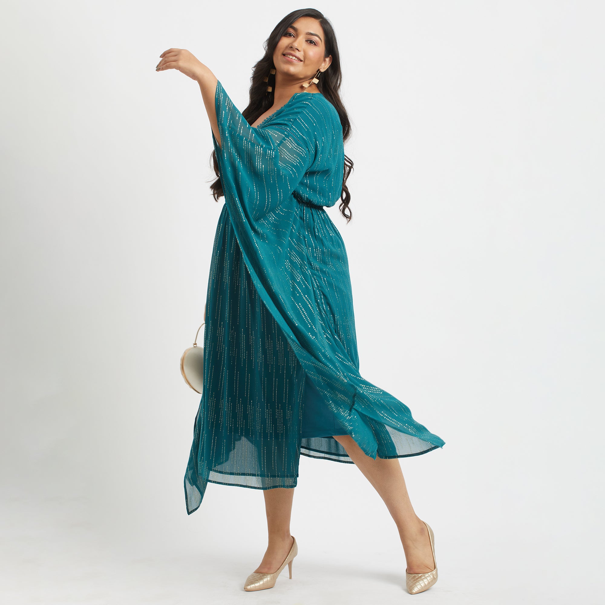 Blue Lurex Dot Kaftan For Plus Size Women