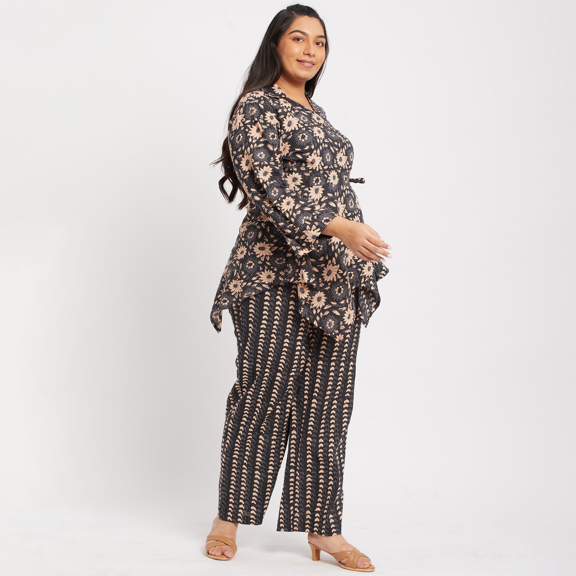 Black Cotton Ethnic Plus Size Co-ord Set